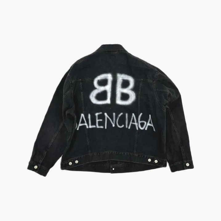 Balenciaga Balenciaga Black Spray Logo Denim Jacket Size US S / EU 44-46 / 1 - 3 Thumbnail