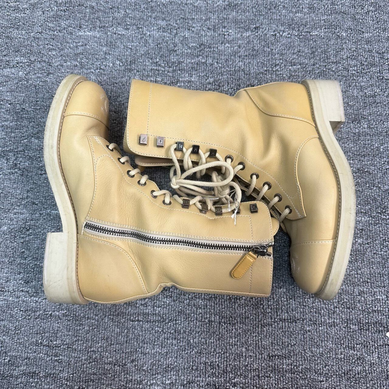 Chanel beige logo combat boots by Chanel Size US 5.5 / IT 35.5 - 3 Thumbnail