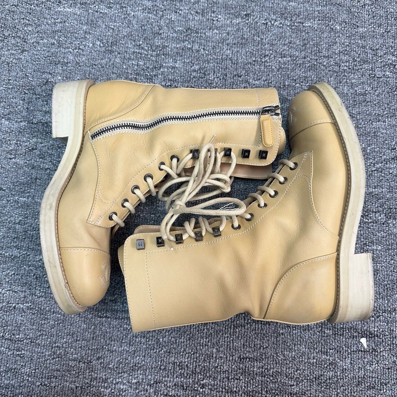 Chanel beige logo combat boots by Chanel Size US 5.5 / IT 35.5 - 2 Thumbnail