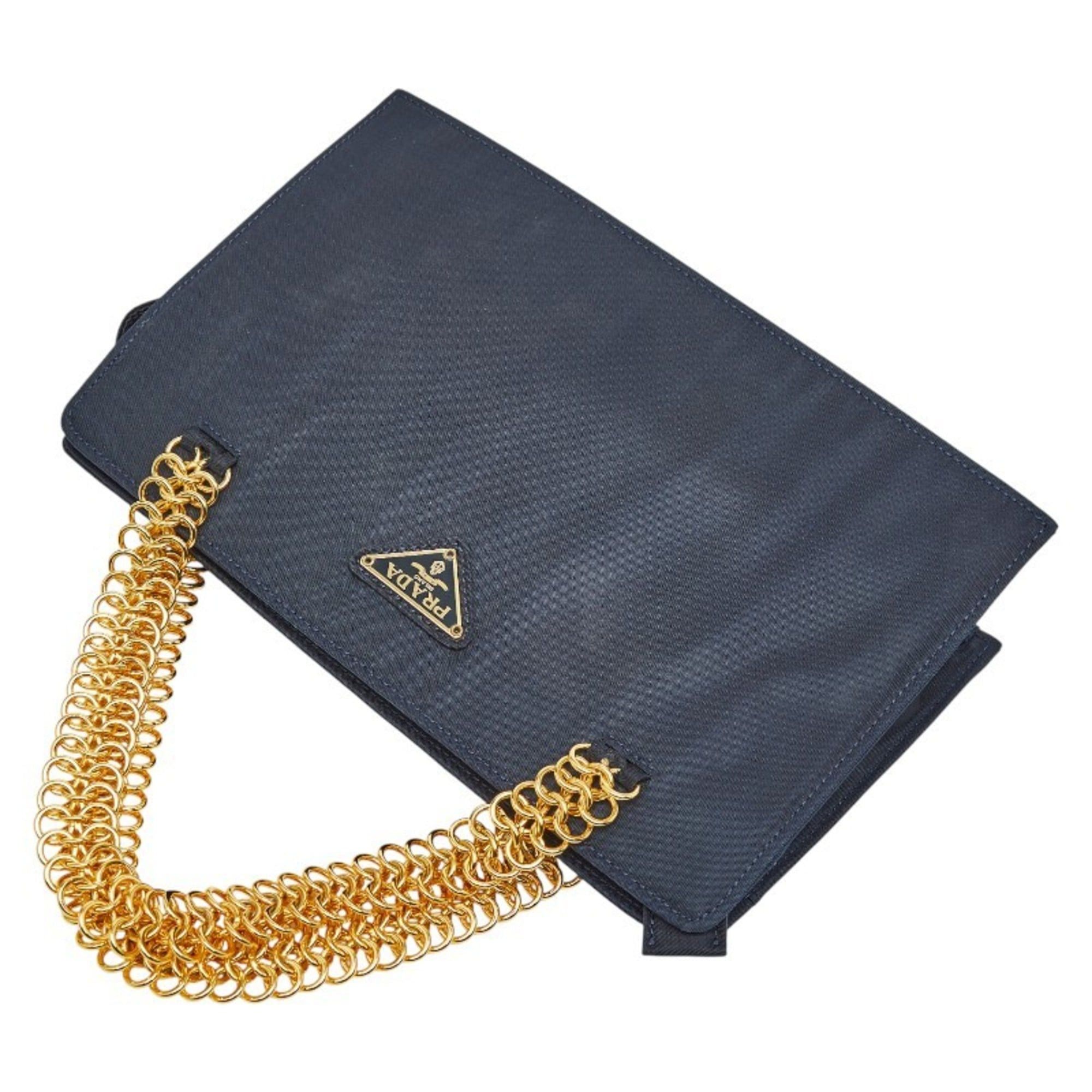 Prada Prada Triangle Logo Plate Chain Handbag in Navy Tessuto Nylon for Women Size ONE SIZE - 8 Thumbnail