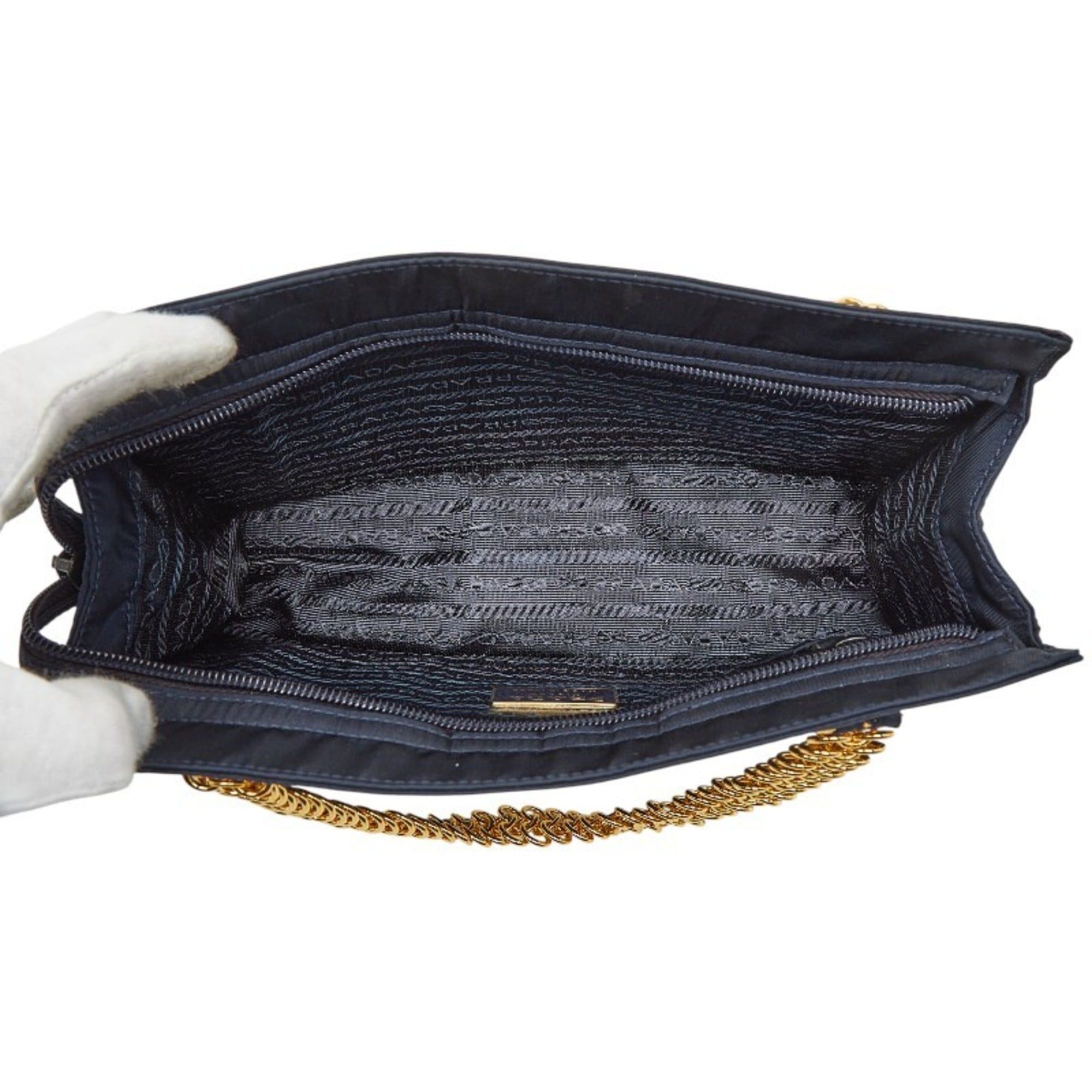 Prada Prada Triangle Logo Plate Chain Handbag in Navy Tessuto Nylon for Women Size ONE SIZE - 9 Thumbnail