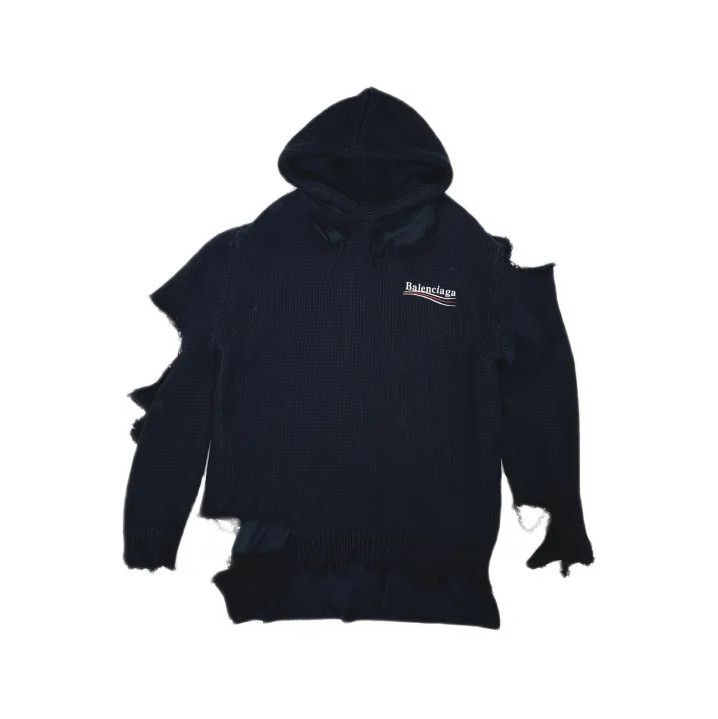 Balenciaga Balenciaga FW21 Black Logo Distressed Hoodie Size US XS / EU 42 / 0 - 2 Thumbnail