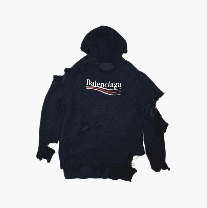 Balenciaga Balenciaga FW21 Black Logo Distressed Hoodie Size US XS / EU 42 / 0 - 3 Thumbnail