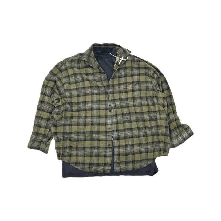 Balenciaga Balenciaga Green Plaid Distressed Long Sleeve Shirt Size US M / EU 48-50 / 2 - 2 Thumbnail