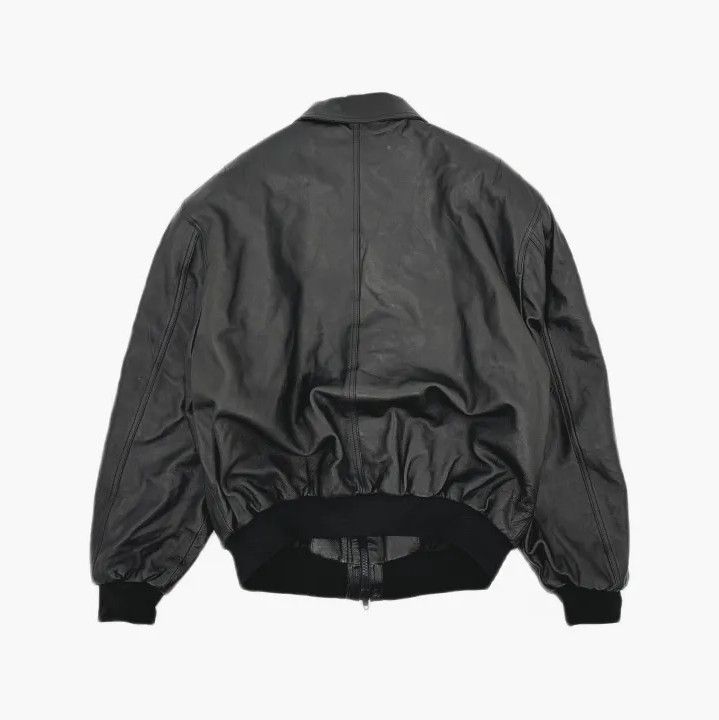 Balenciaga Black Logo Leather Bomber Jacket