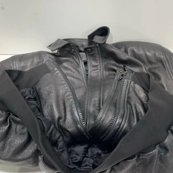 Balenciaga Black Logo Leather Bomber Jacket