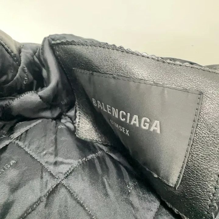 Balenciaga Black Logo Leather Bomber Jacket