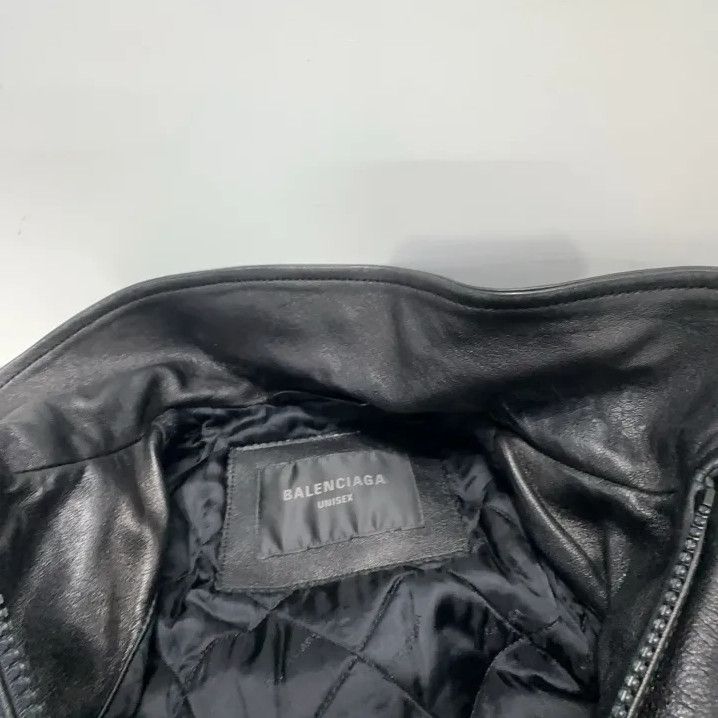 Balenciaga Black Logo Leather Bomber Jacket
