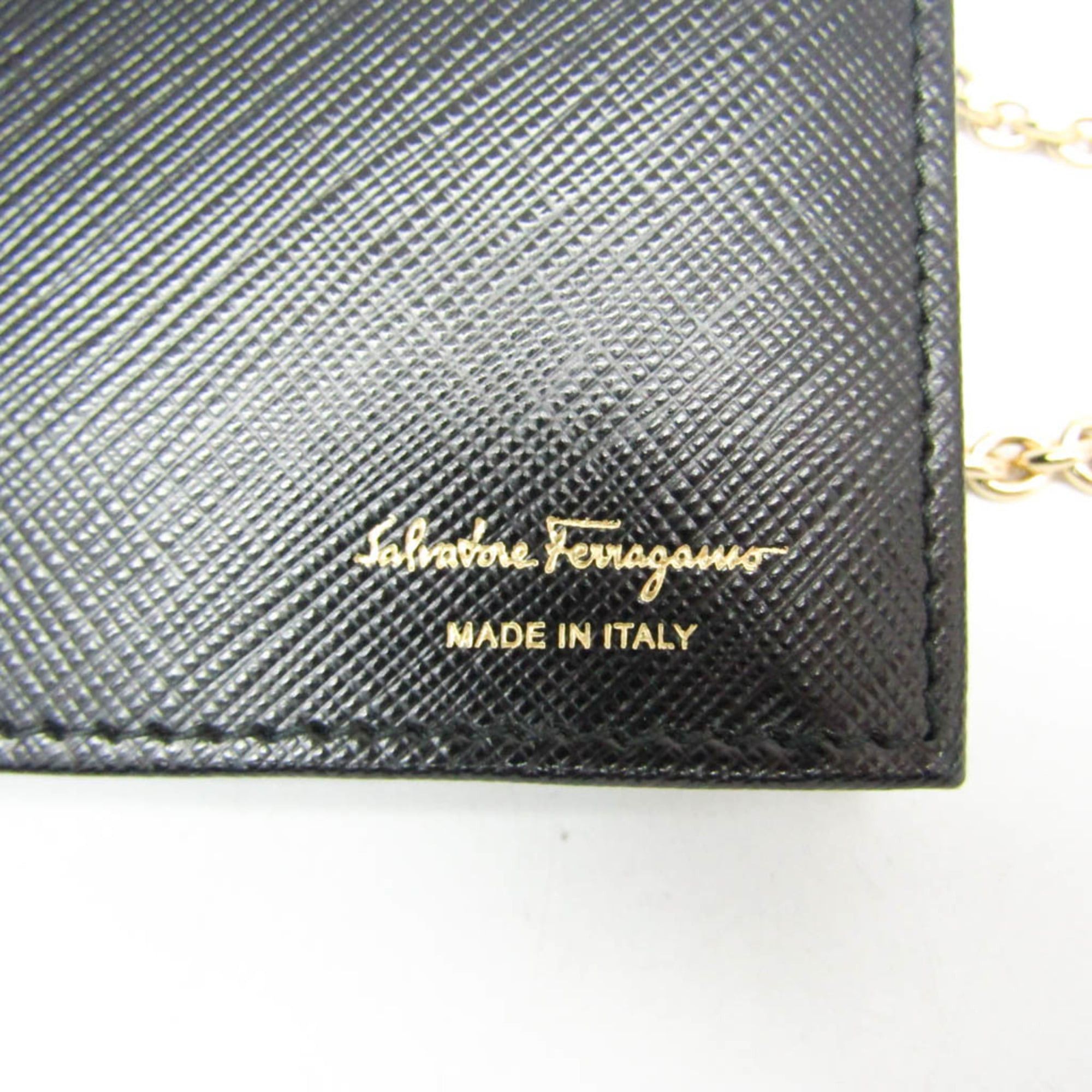 Salvatore Ferragamo Salvatore Ferragamo Vara KM-22 B850 Women's Leather Chain/Shoulder Wallet Black Size ONE SIZE - 12 Thumbnail