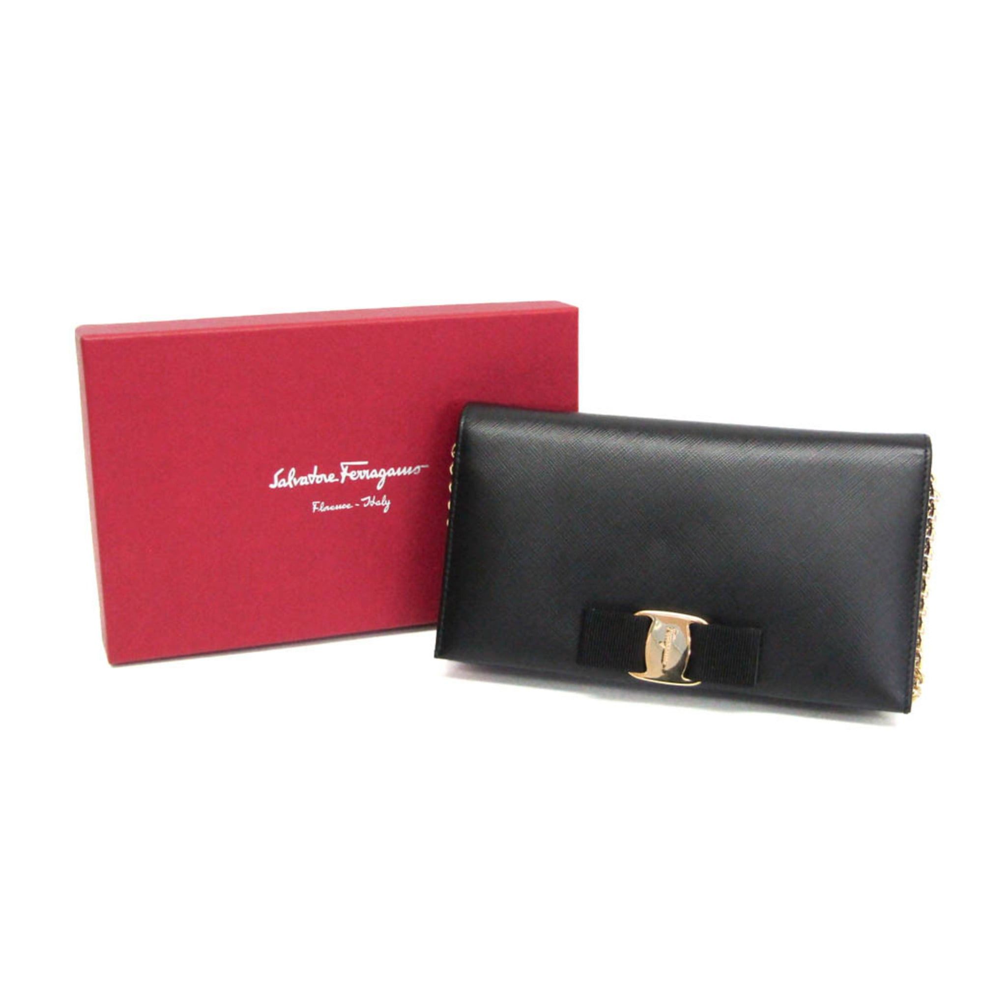 Salvatore Ferragamo Salvatore Ferragamo Vara KM-22 B850 Women's Leather Chain/Shoulder Wallet Black Size ONE SIZE - 2 Thumbnail