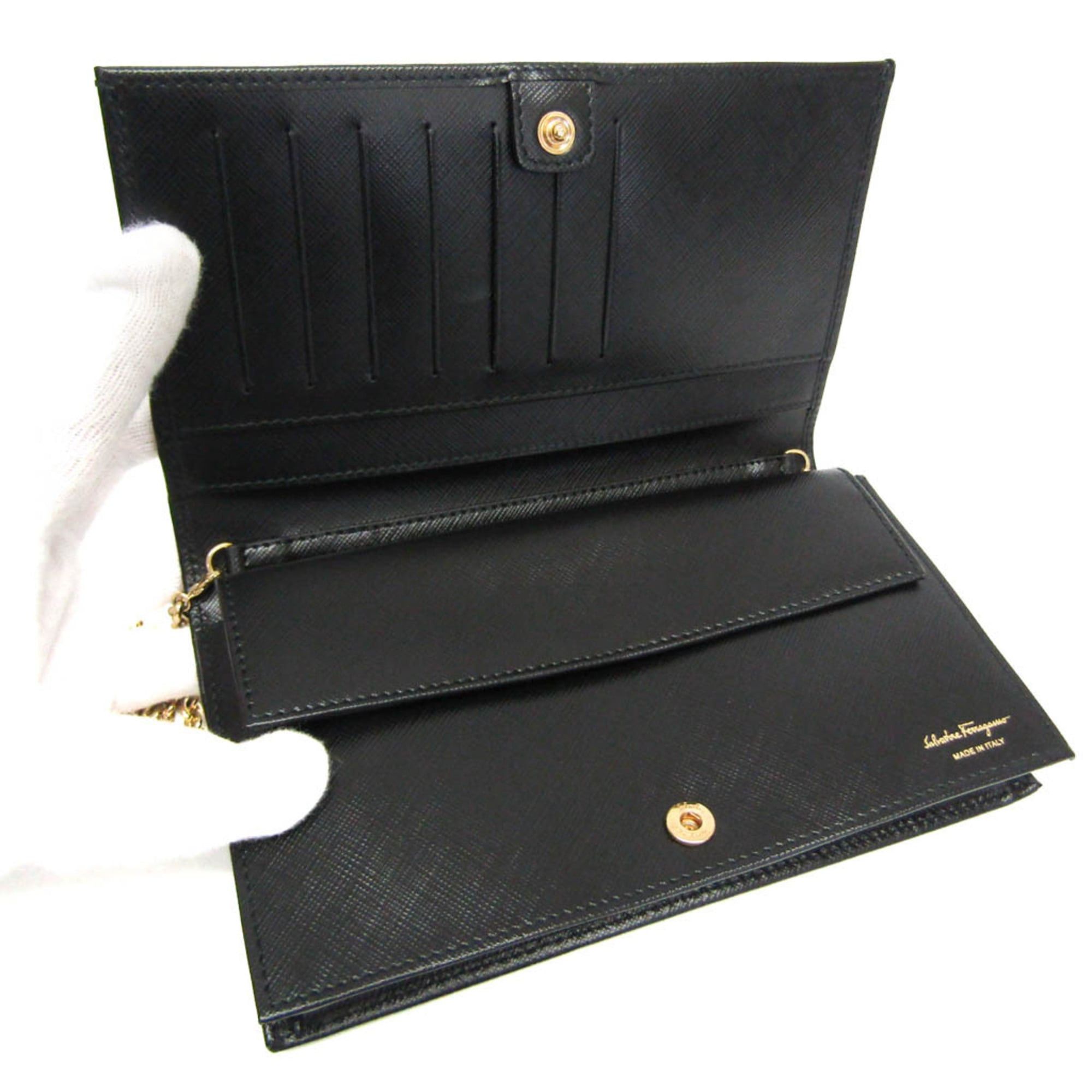 Salvatore Ferragamo Salvatore Ferragamo Vara KM-22 B850 Women's Leather Chain/Shoulder Wallet Black Size ONE SIZE - 4 Thumbnail
