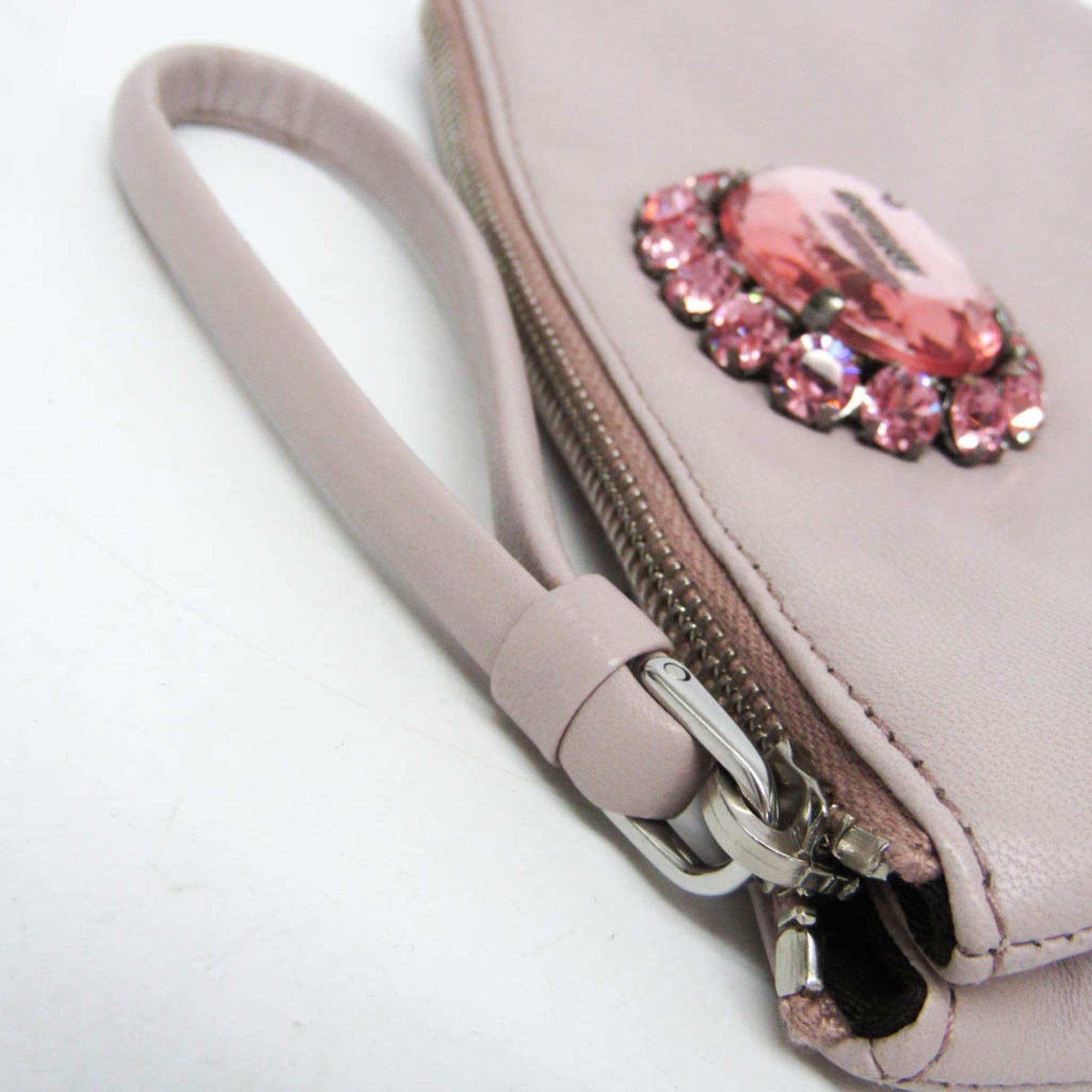 Miu Miu Miu Miu NAPPA CRISTAL RP0196 Women's Leather Pouch Pink Size ONE SIZE - 6 Thumbnail