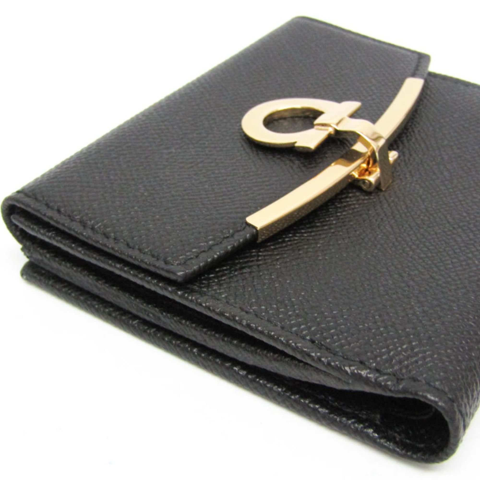 Salvatore Ferragamo Salvatore Ferragamo Gancini DP-22 C877 Women's Leather Middle Wallet (bi-fold) Black Size ONE SIZE - 7 Thumbnail