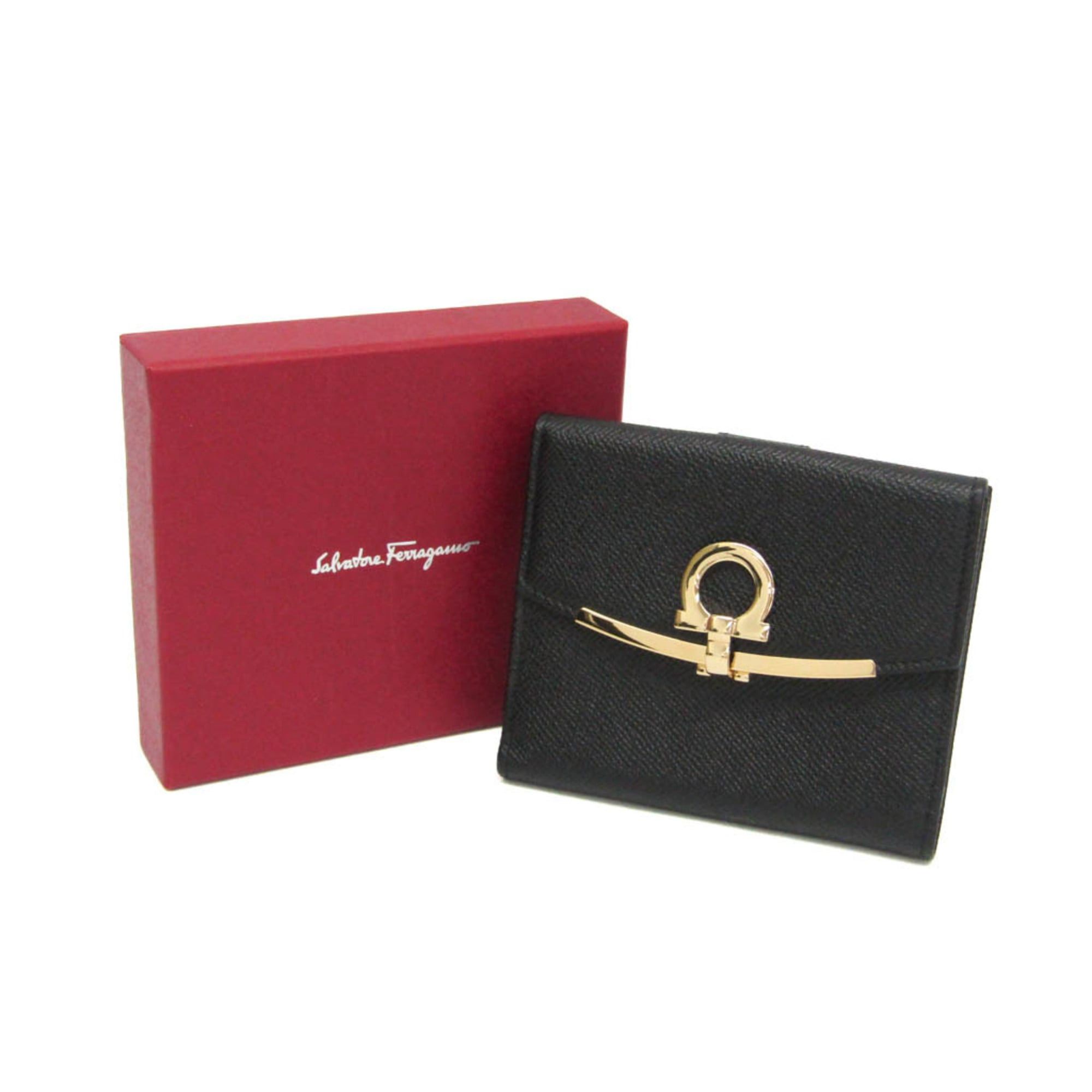 Salvatore Ferragamo Salvatore Ferragamo Gancini DP-22 C877 Women's Leather Middle Wallet (bi-fold) Black Size ONE SIZE - 2 Thumbnail