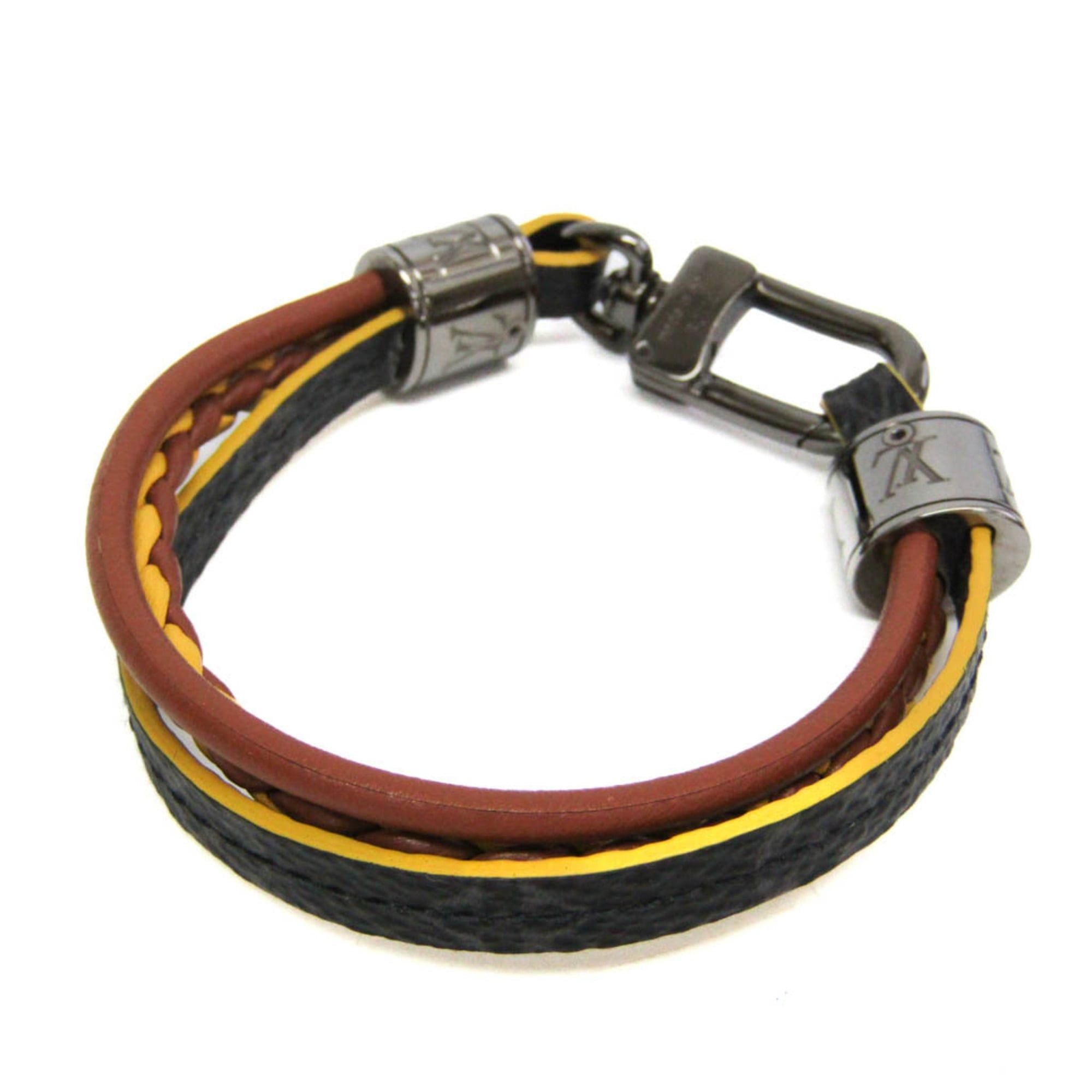 Louis Vuitton Louis Vuitton Damier Graphite LV Treble Bracelet M6423 Damier Graphite,Leather Bangle Black,Brown,Yellow Size ONE SIZE - 2 Thumbnail