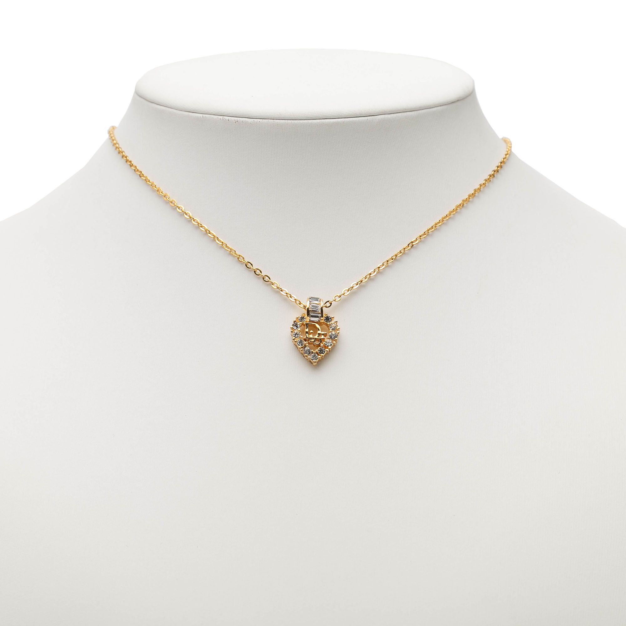 Dior Dior Gold Plated Rhinestone Logo Heart Pendant Necklace Size ONE SIZE - 6 Thumbnail