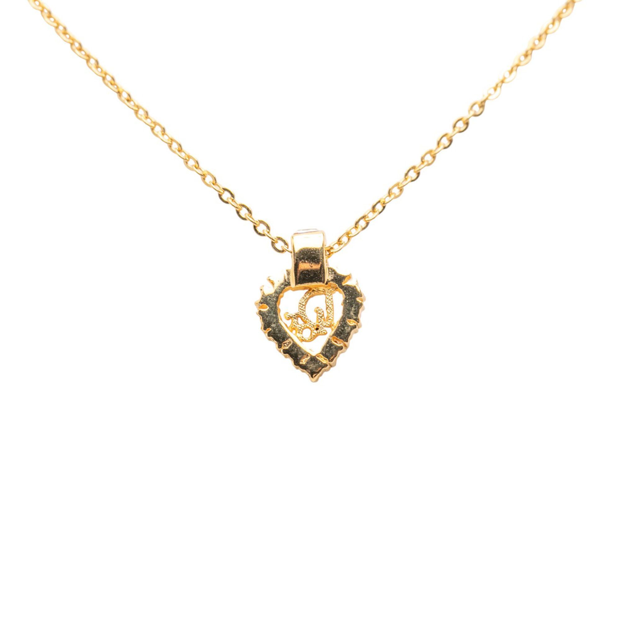 Dior Dior Gold Plated Rhinestone Logo Heart Pendant Necklace Size ONE SIZE - 3 Thumbnail