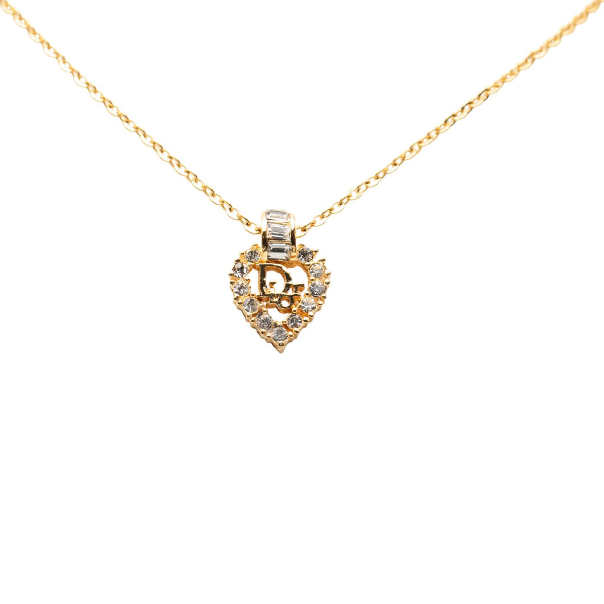 Dior Dior Gold Plated Rhinestone Logo Heart Pendant Necklace Size ONE SIZE - 2 Thumbnail