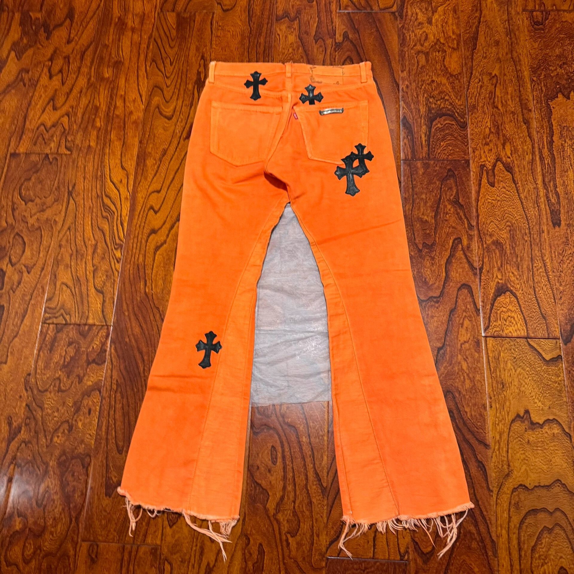 Chrome Hearts orange flared jeans with black crosses Size 28" / US 6 / IT 42 - 2 Thumbnail