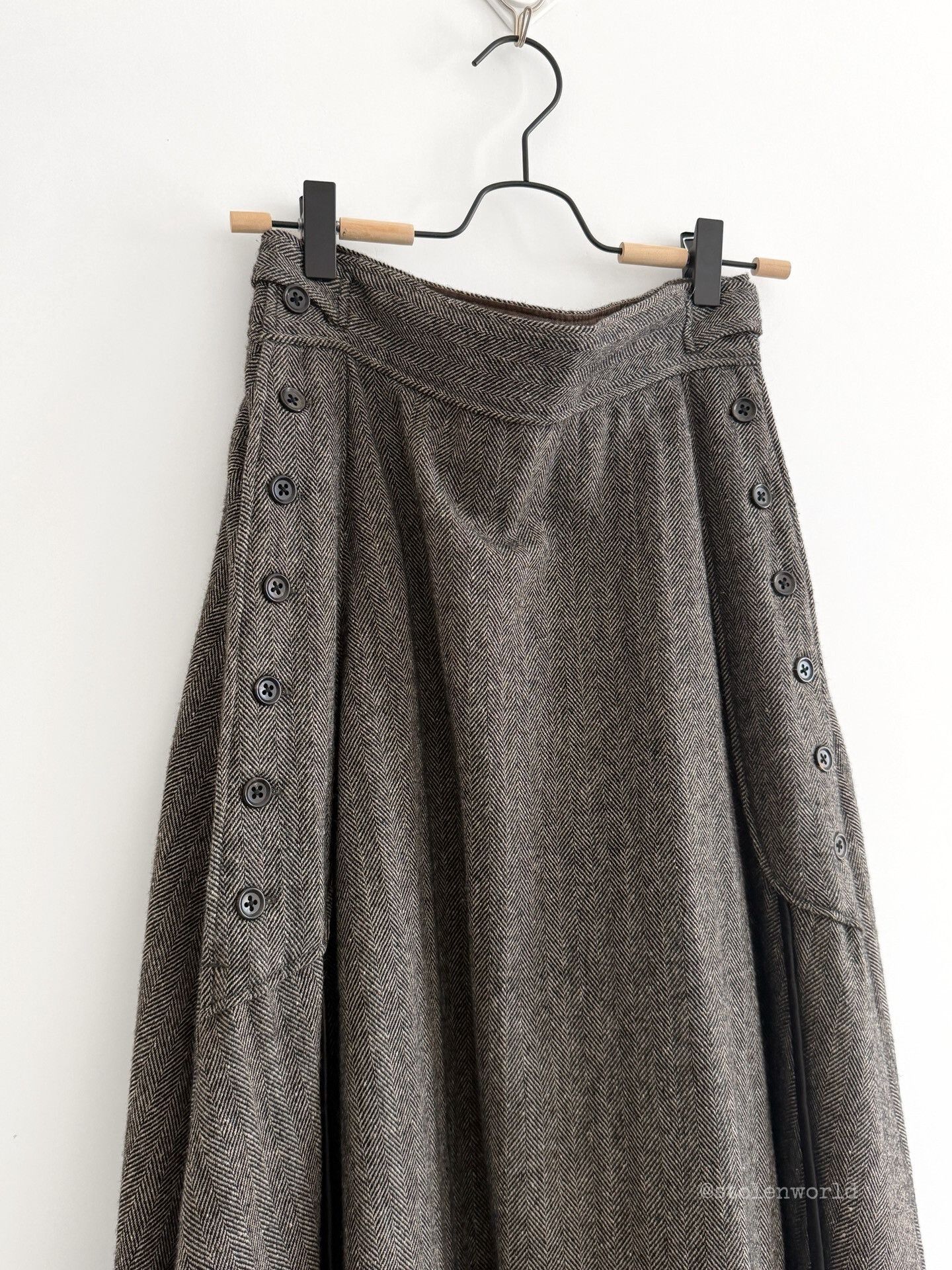 Kapital gray houndstooth wool skirt with buttons Size 23" - 2 Thumbnail