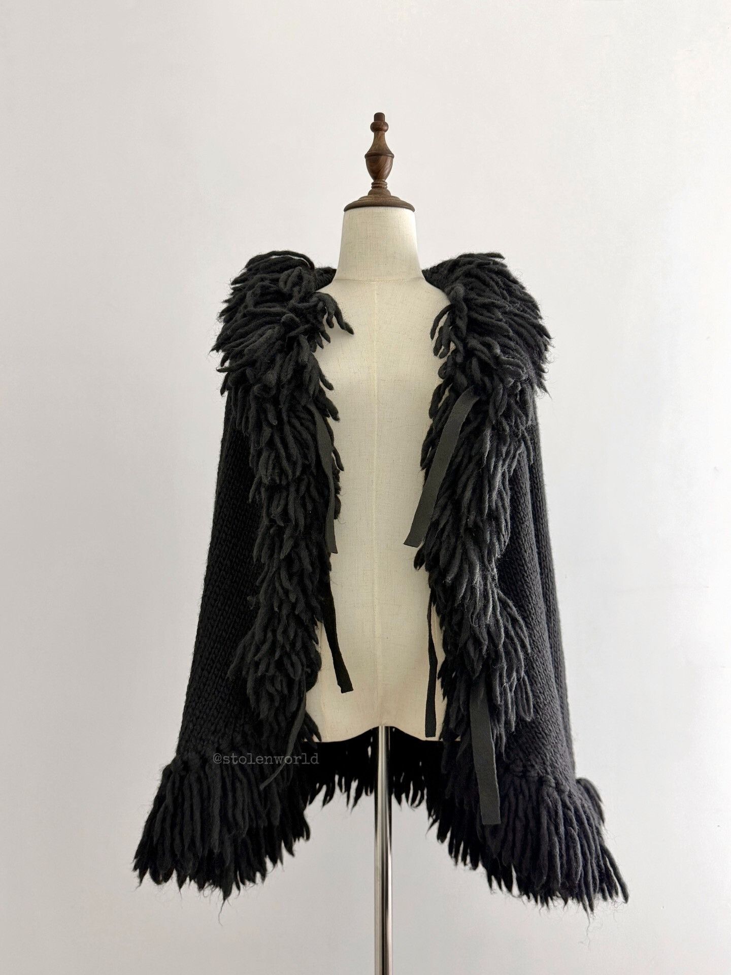 Y's black woolen knitted cardigan with fringe Size S / US 4 / IT 40 - 7 Thumbnail