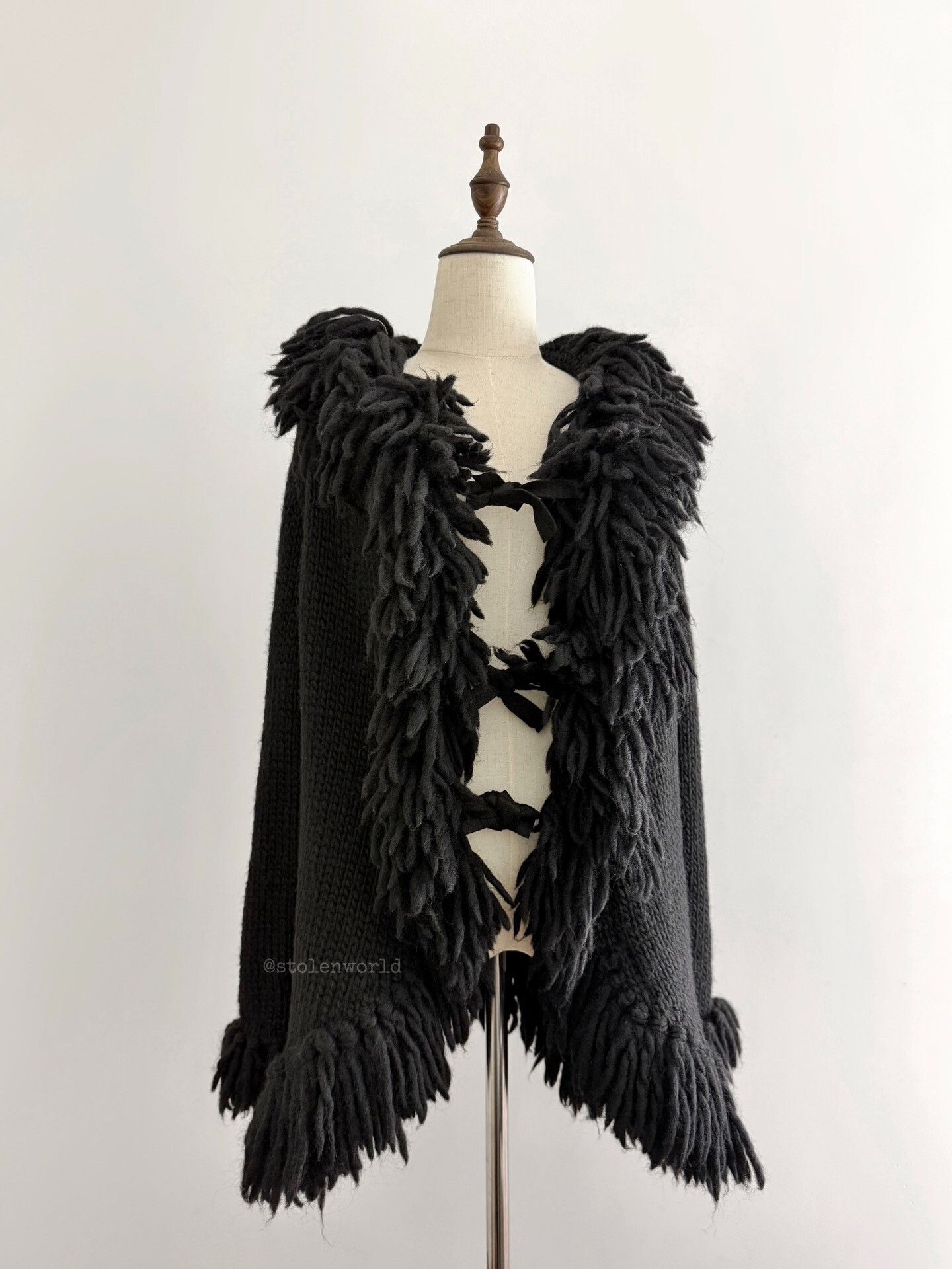 Y's black woolen knitted cardigan with fringe Size S / US 4 / IT 40 - 3 Thumbnail