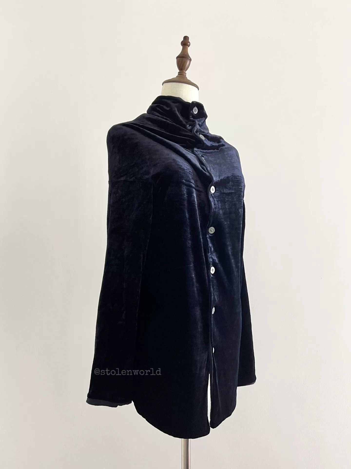 Comme des Garcons blue velvet high-neck blouse Size ONE SIZE - 3 Thumbnail