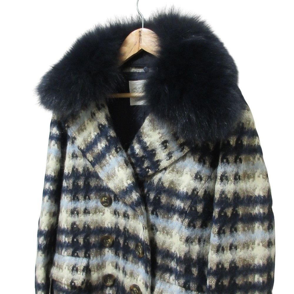 Other Other GRACE Class Mohair Alpaca Blend Fox Fur Check Double Breasted Coat Others Outerwear DUTY FREE for USA Size ONE SIZE - 3 Thumbnail