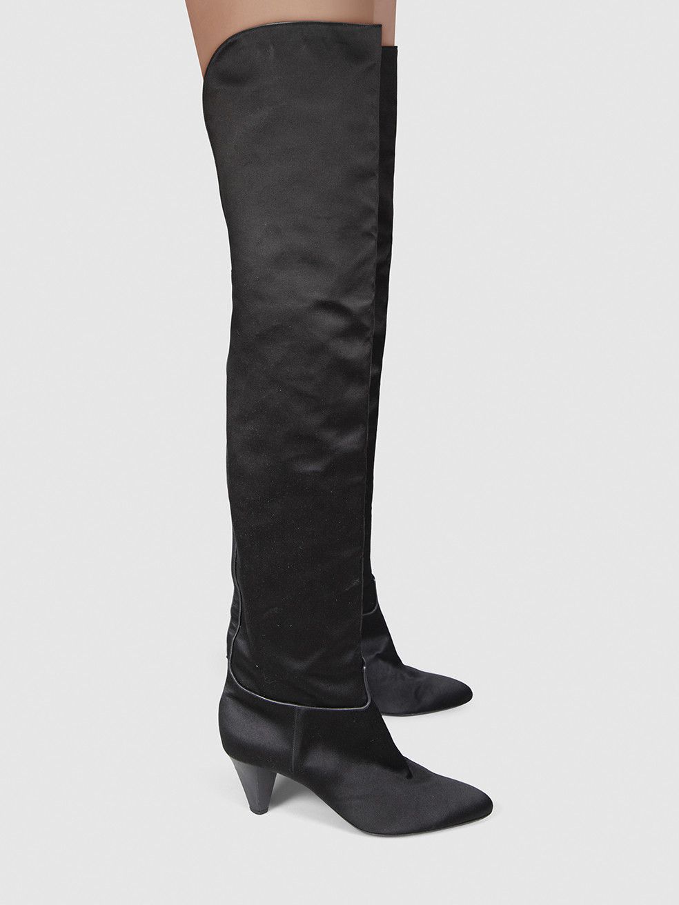 Emporio Armani Black Satin Thigh High Heeled Boots Size US 10 / IT 40 - 2 Thumbnail
