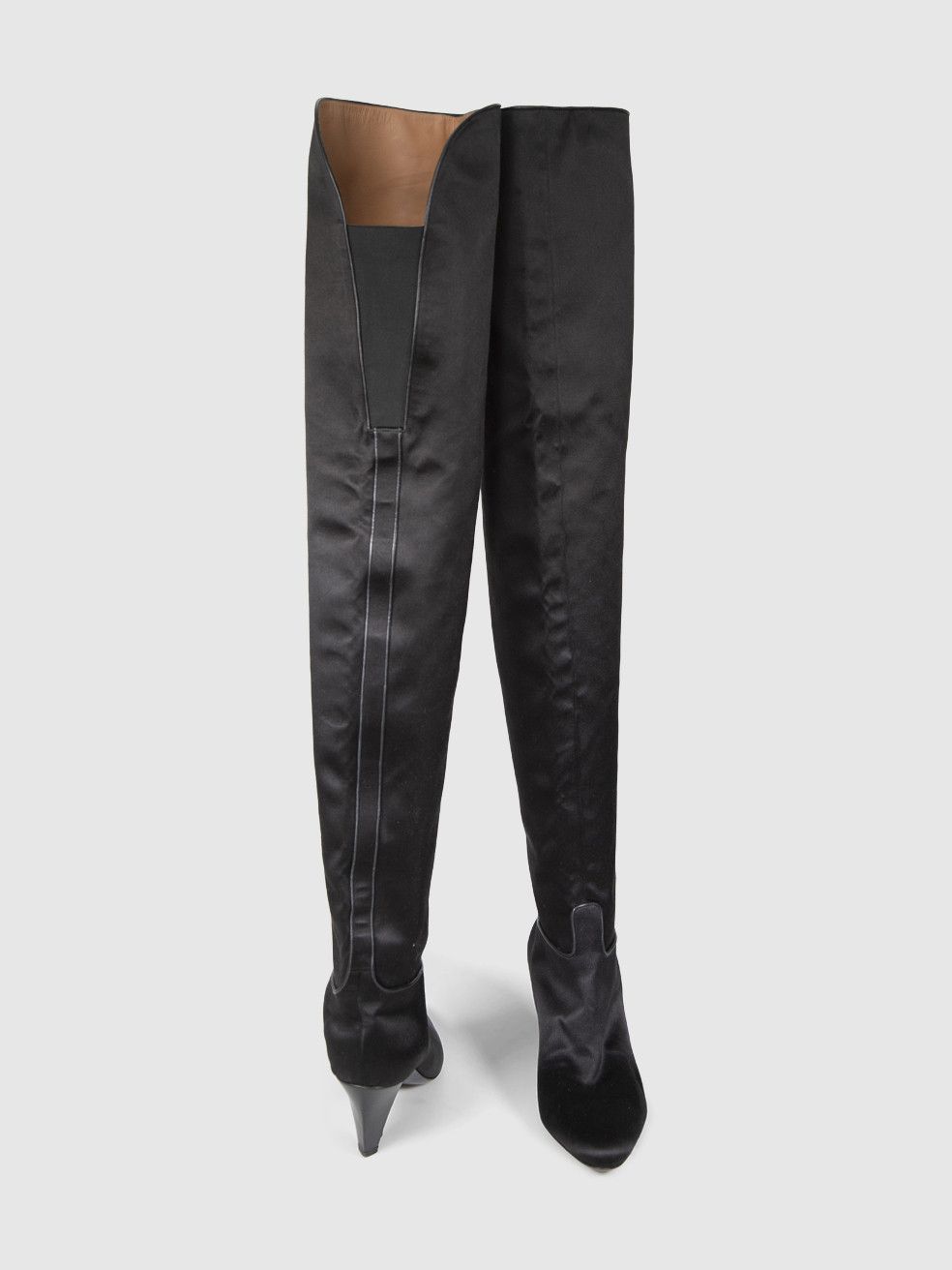 Emporio Armani Black Satin Thigh High Heeled Boots Size US 10 / IT 40 - 3 Thumbnail