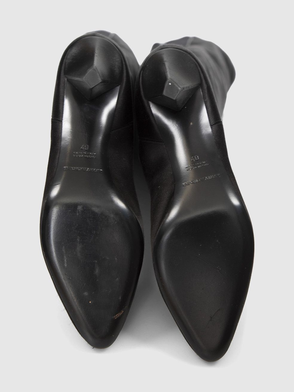 Emporio Armani Black Satin Thigh High Heeled Boots Size US 10 / IT 40 - 4 Thumbnail