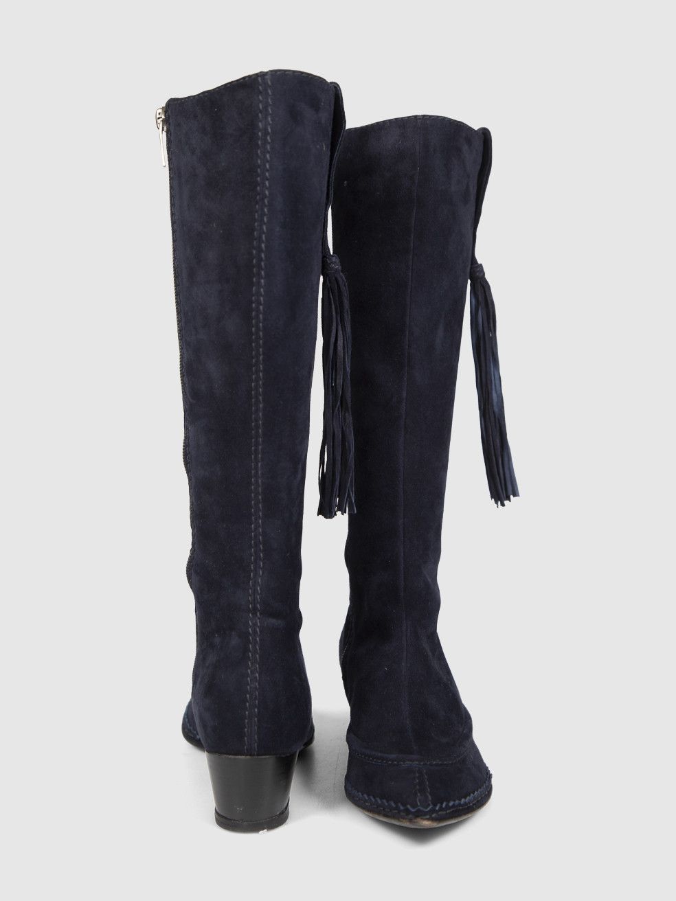 Fratelli Rossetti Navy Suede Low Wedge Boots Size US 6 / IT 36 - 3 Thumbnail
