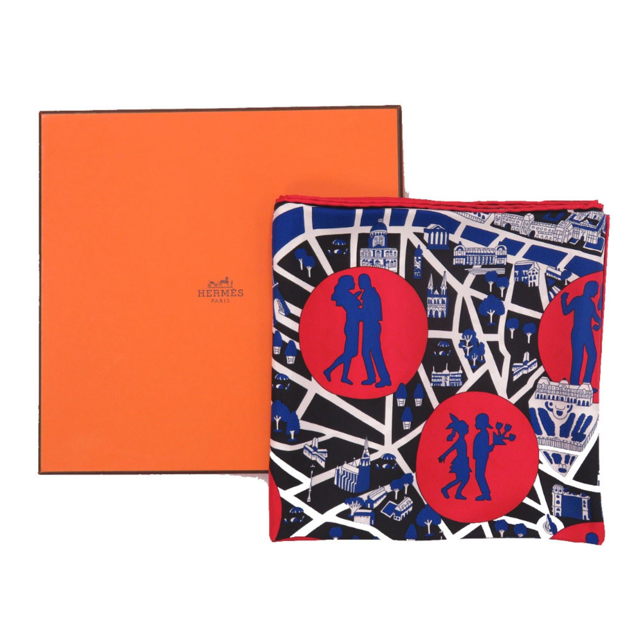Hermes Hermes Unused Hermès Carré 90 New Les Nouveaux Amoureux de Paris Scarf Muffler Silk Black Rouge vif Marine 0771 Size ONE SIZE - 2 Thumbnail