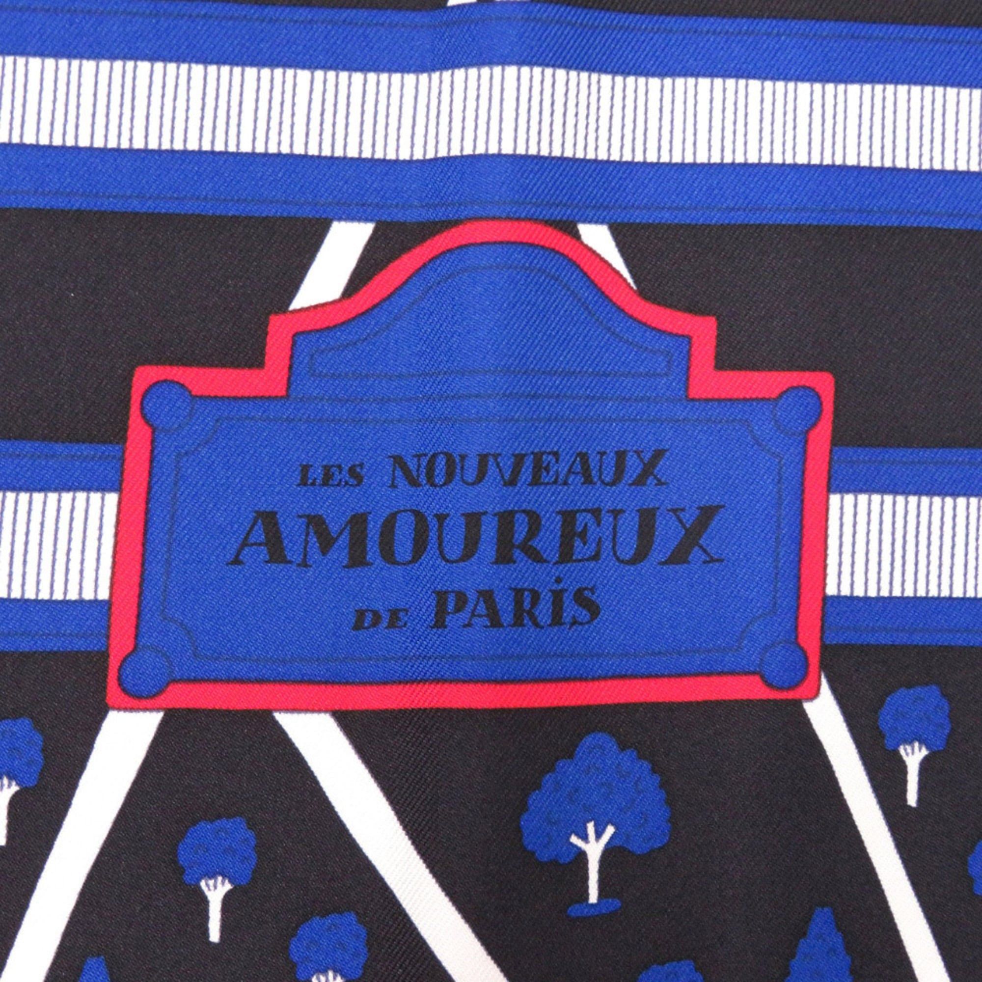 Hermes Hermes Unused Hermès Carré 90 New Les Nouveaux Amoureux de Paris Scarf Muffler Silk Black Rouge vif Marine 0771 Size ONE SIZE - 4 Thumbnail
