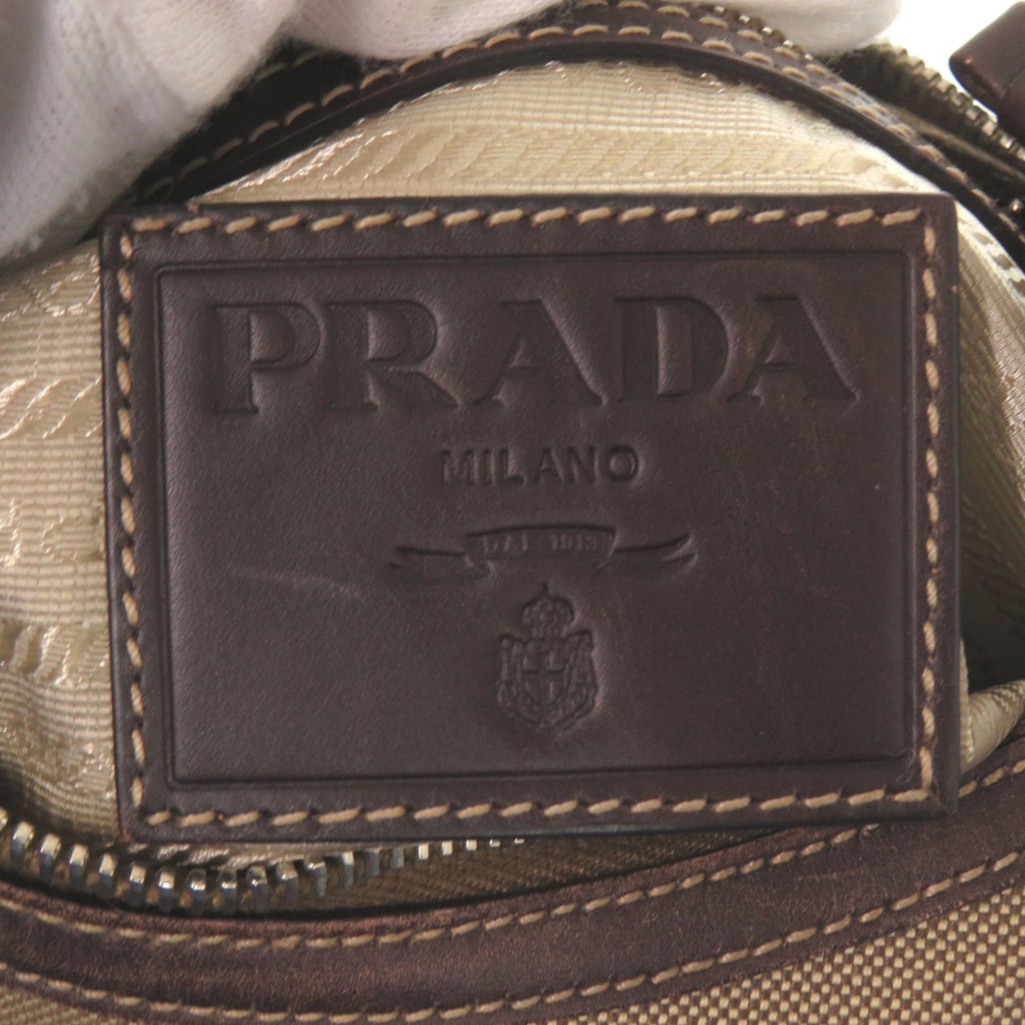 Prada Excellent condition Prada logo jacquard canvas bag BR3429 with silver hardware, semi-shoulder or one-shoulder style, brown leather, 0505 Size ONE SIZE - 7 Thumbnail