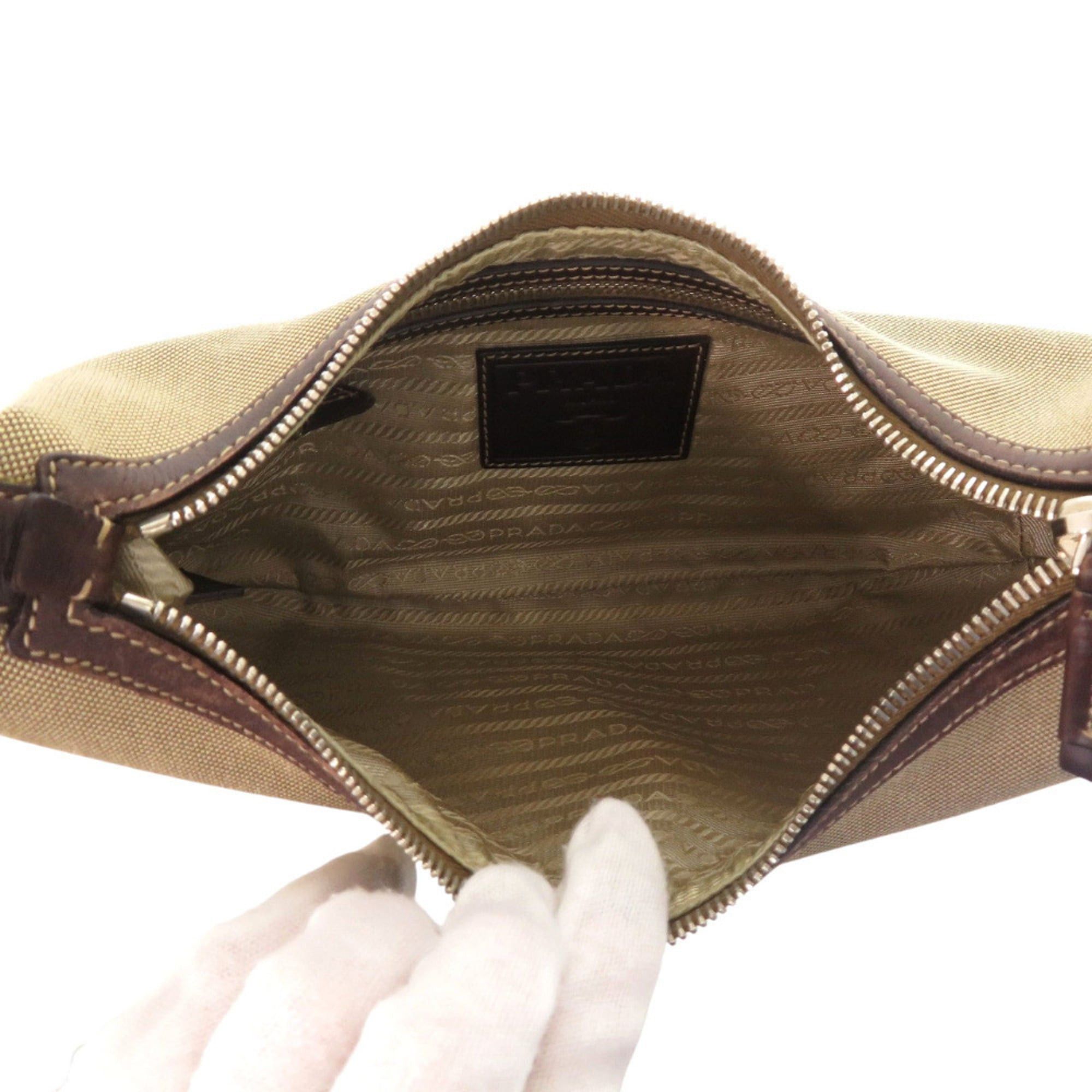 Prada Excellent condition Prada logo jacquard canvas bag BR3429 with silver hardware, semi-shoulder or one-shoulder style, brown leather, 0505 Size ONE SIZE - 5 Thumbnail