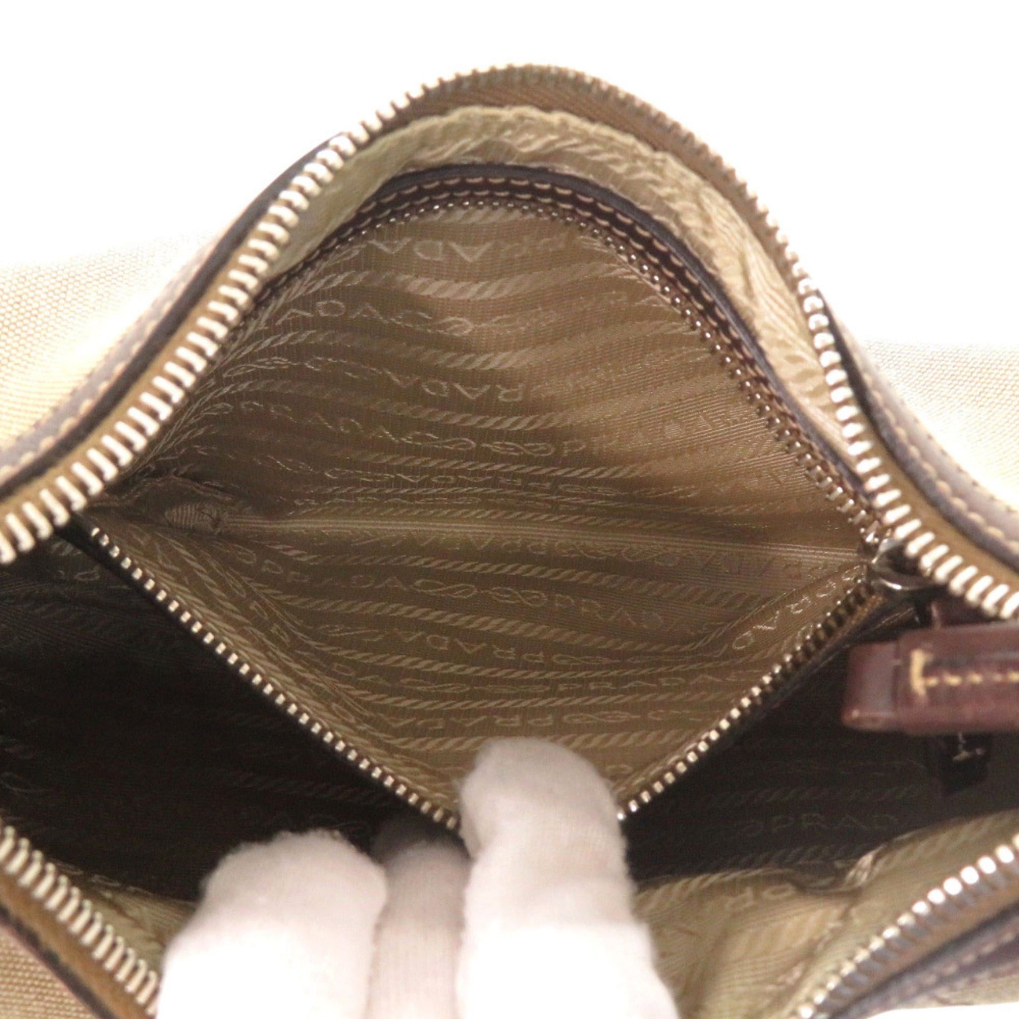 Prada Excellent condition Prada logo jacquard canvas bag BR3429 with silver hardware, semi-shoulder or one-shoulder style, brown leather, 0505 Size ONE SIZE - 6 Thumbnail