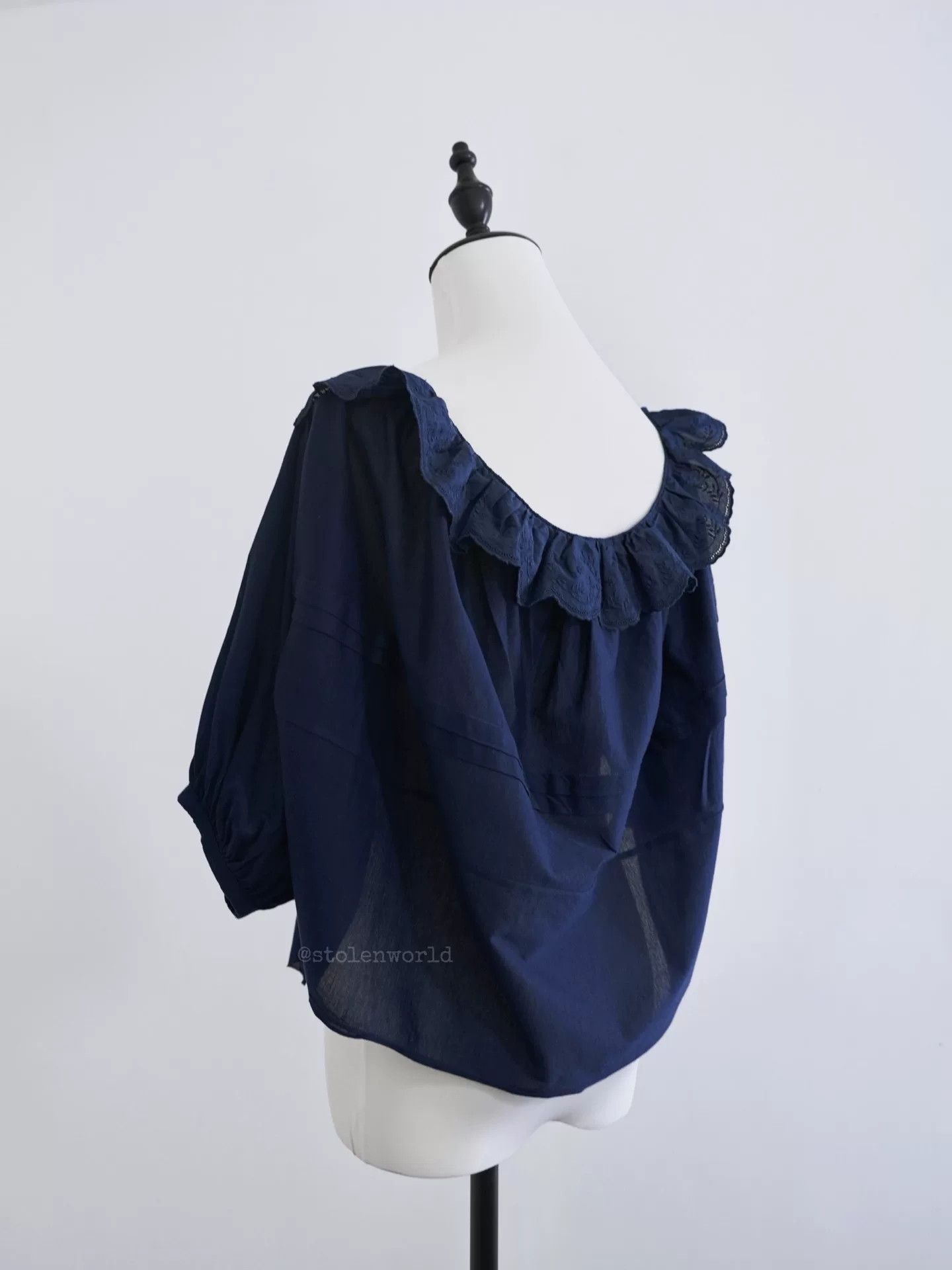 Comme des Garcons navy tie-front blouse with lace details Size M / US 6-8 / IT 42-44 - 4 Thumbnail