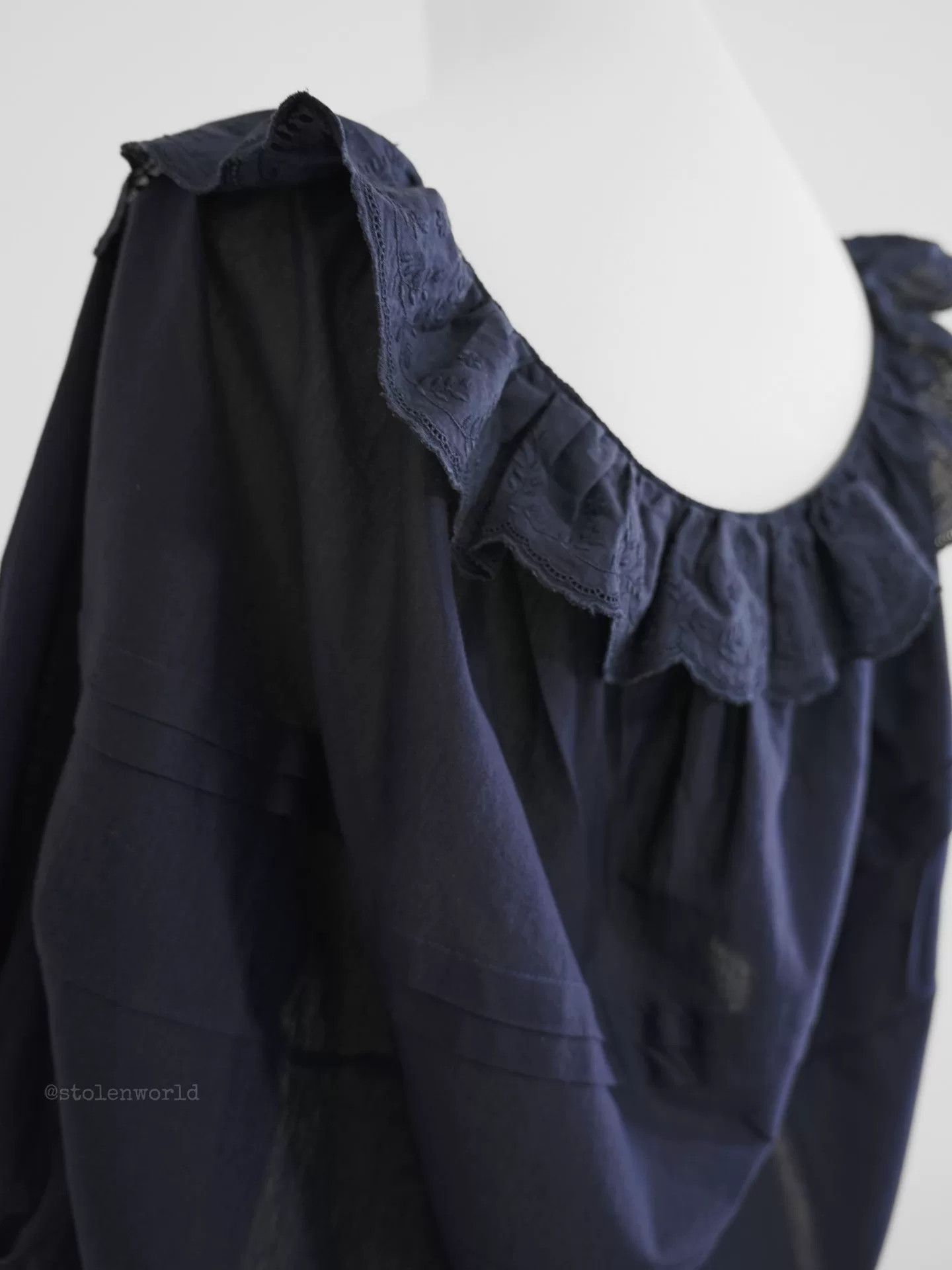 Comme des Garcons navy tie-front blouse with lace details Size M / US 6-8 / IT 42-44 - 2 Thumbnail