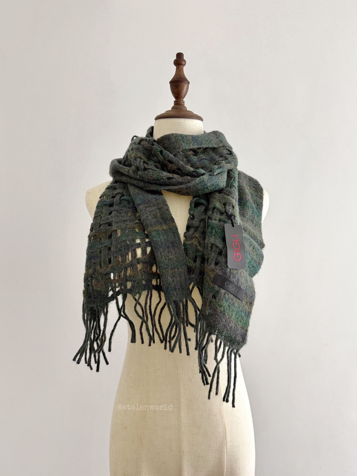 Romeo Gigli dark green wool woven scarf Size ONE SIZE - 7 Thumbnail