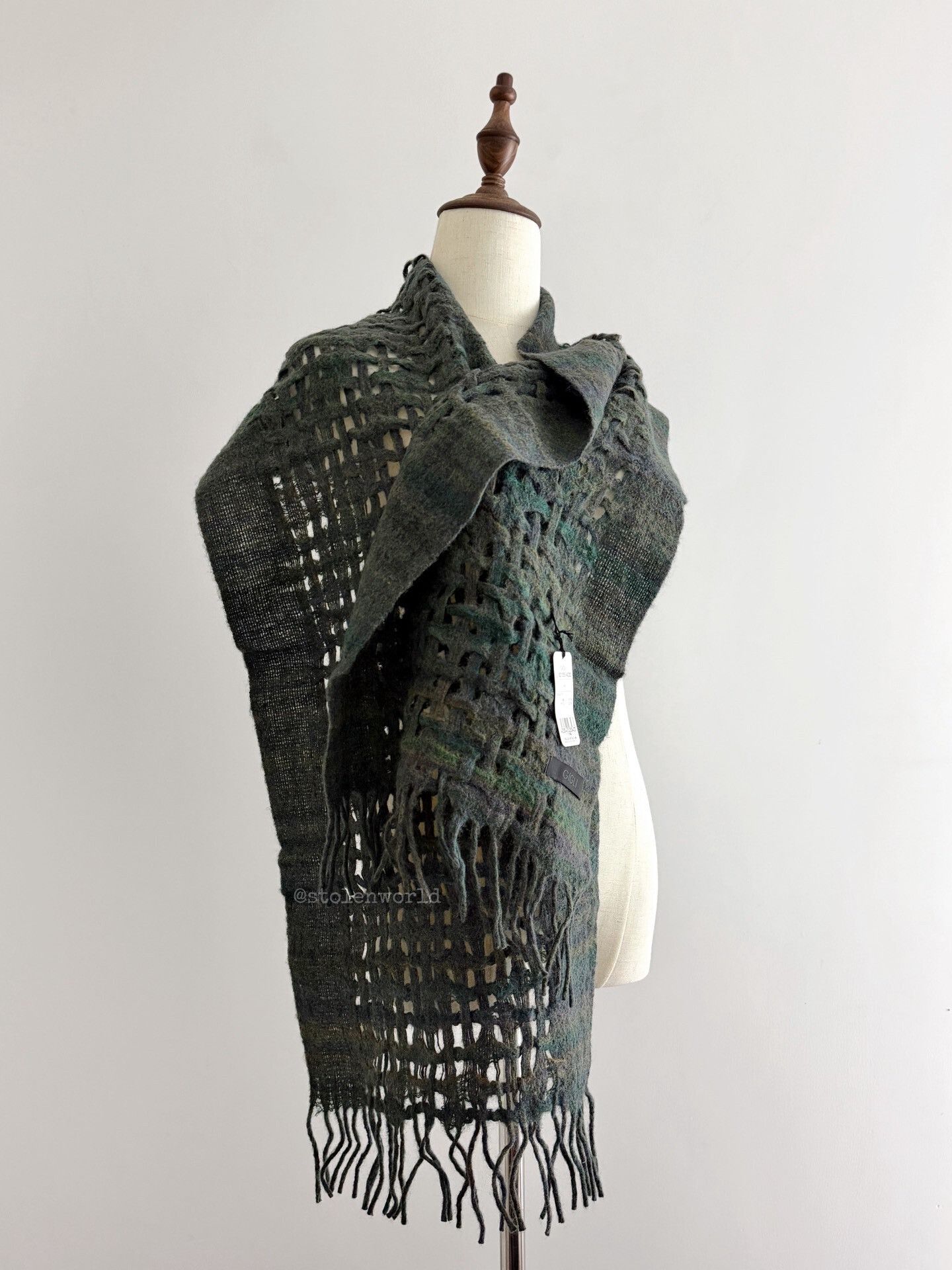 Romeo Gigli dark green wool woven scarf Size ONE SIZE - 6 Thumbnail
