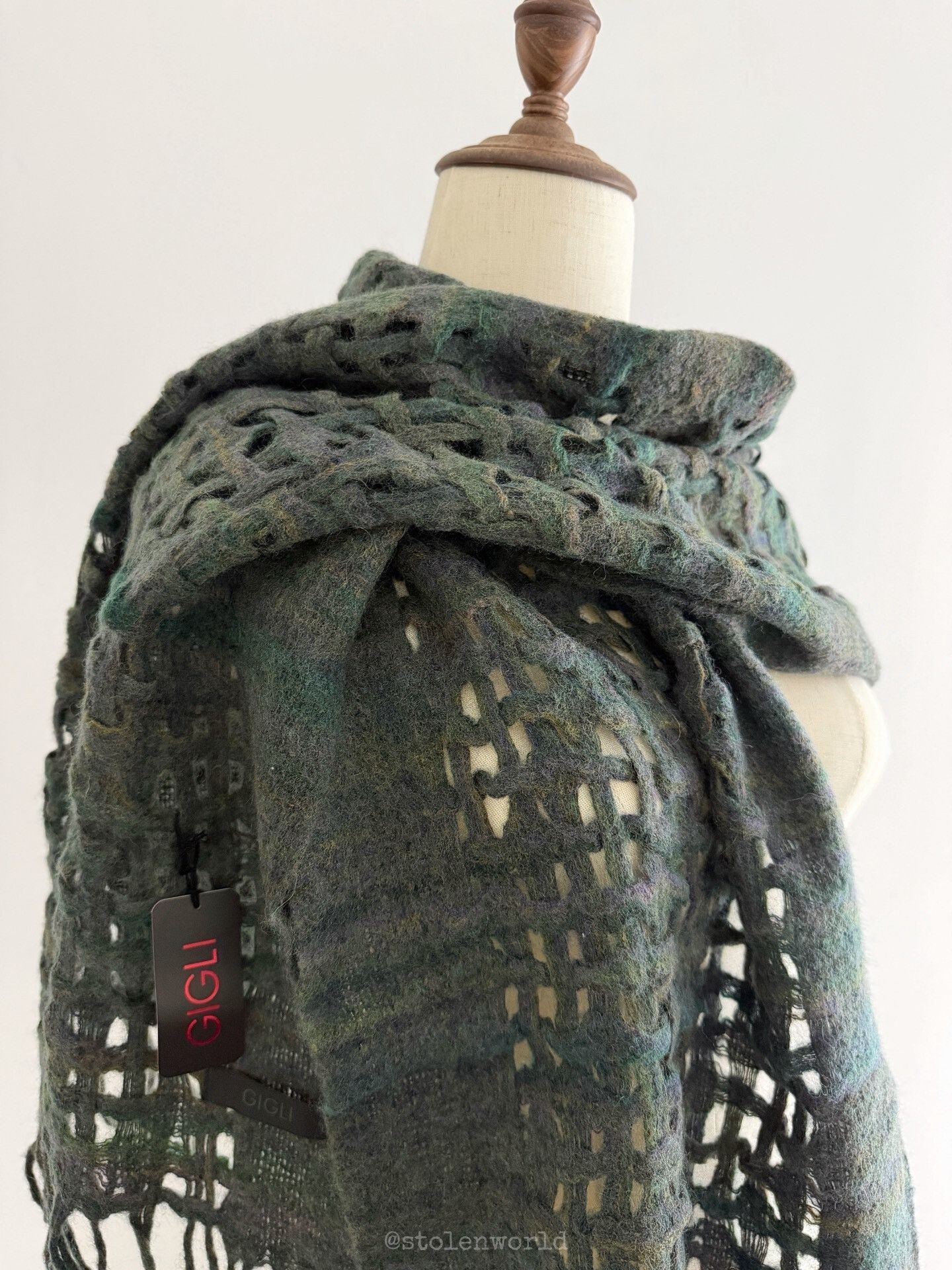 Romeo Gigli dark green wool woven scarf Size ONE SIZE - 4 Thumbnail