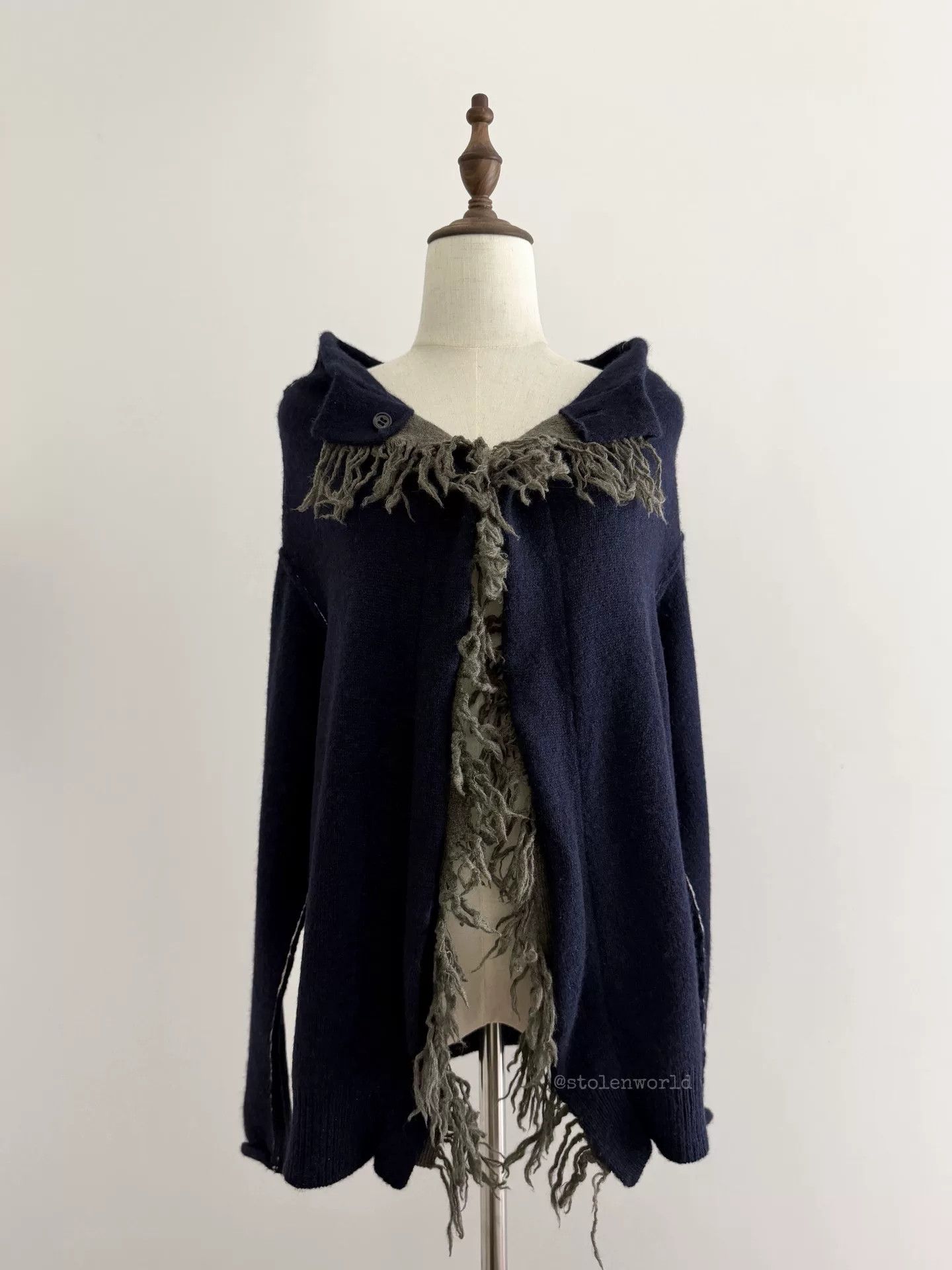 Y's navy wool knit top with fringe detail Size S / US 4 / IT 40 - 4 Thumbnail