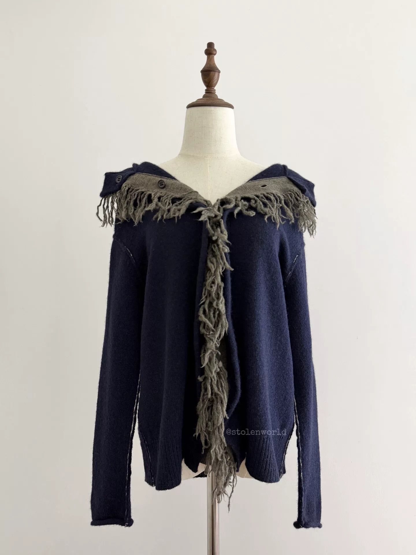 Y's navy wool knit top with fringe detail Size S / US 4 / IT 40 - 5 Thumbnail