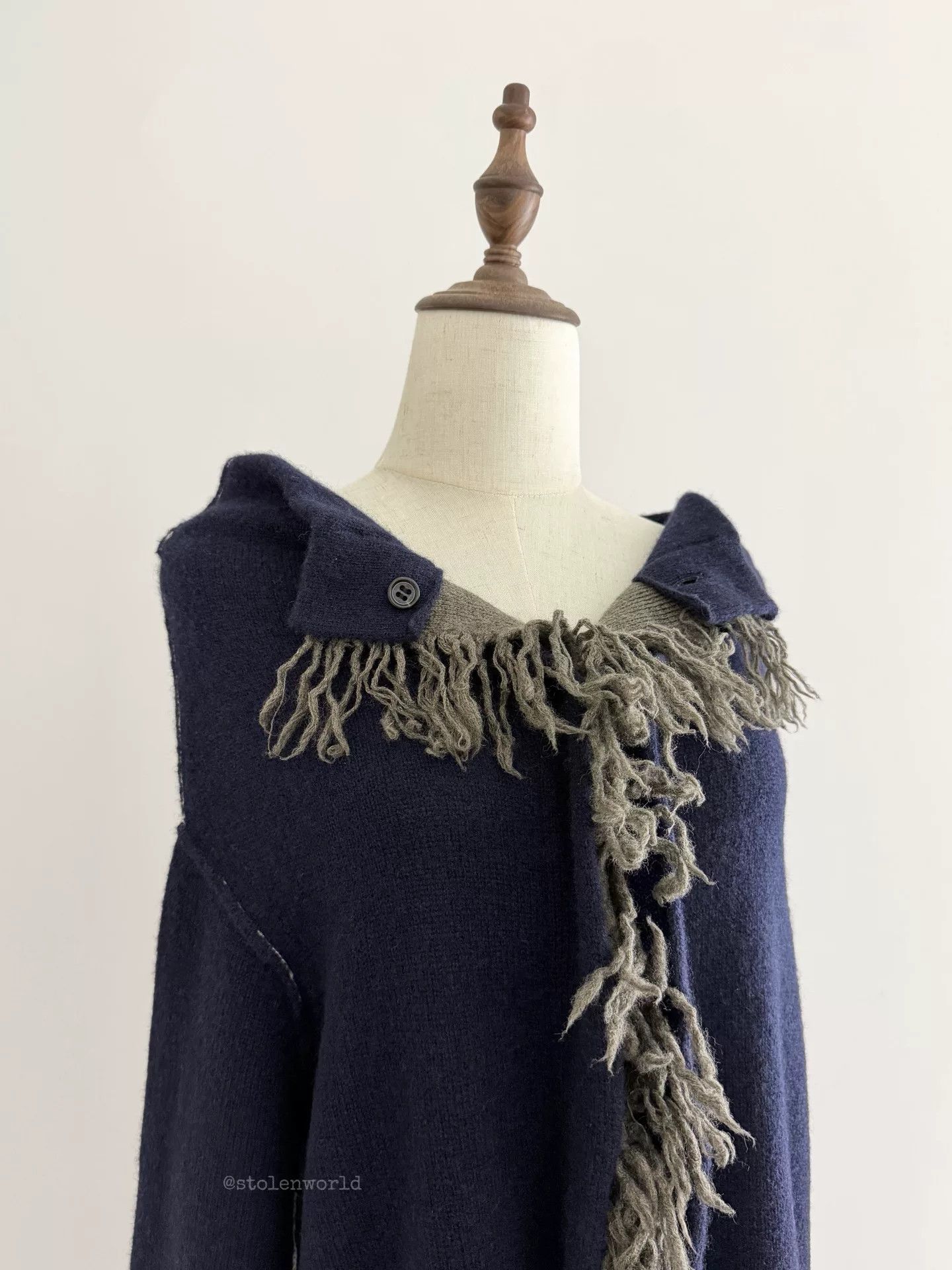 Y's navy wool knit top with fringe detail Size S / US 4 / IT 40 - 8 Thumbnail