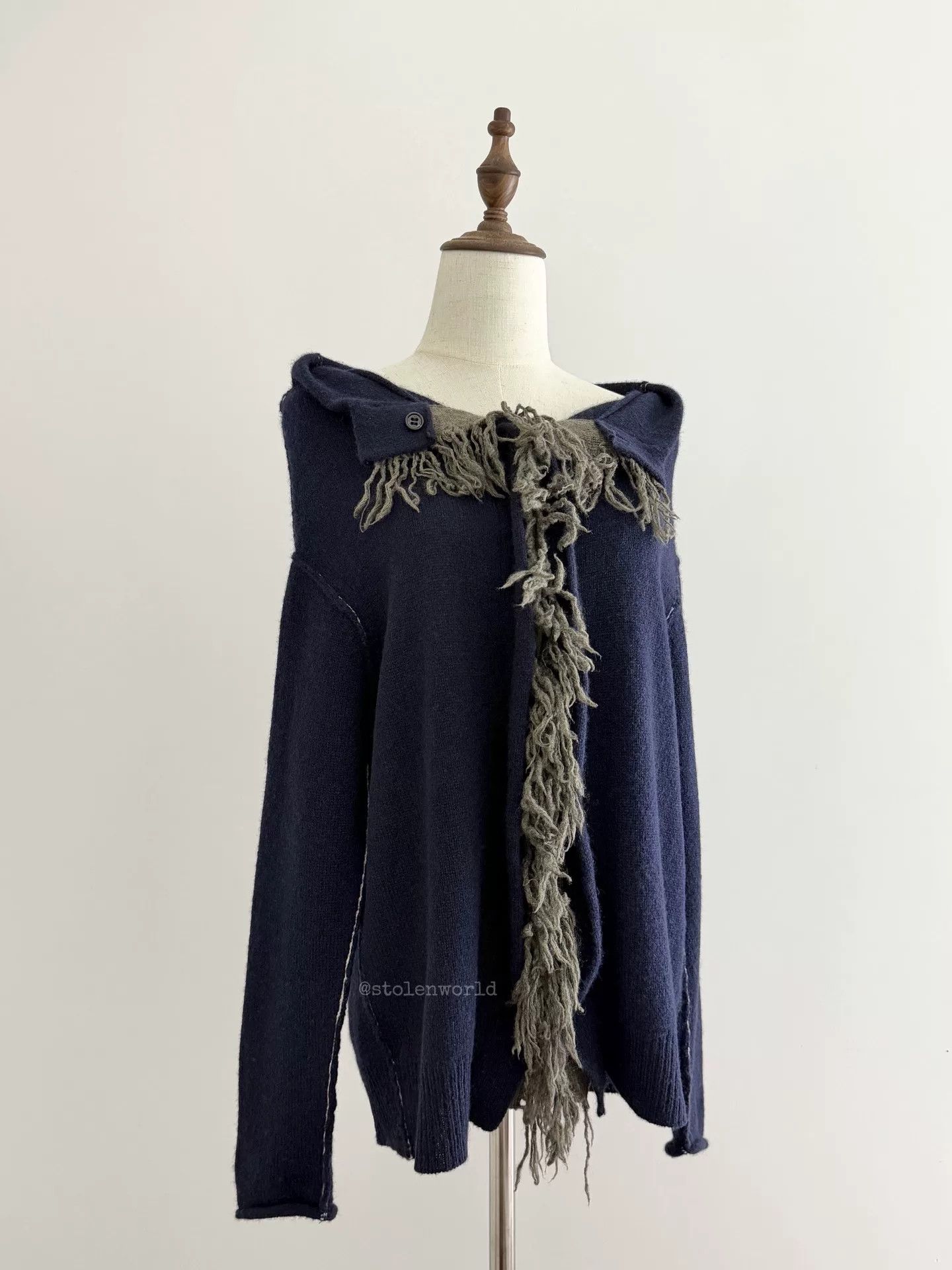 Y's navy wool knit top with fringe detail Size S / US 4 / IT 40 - 3 Thumbnail