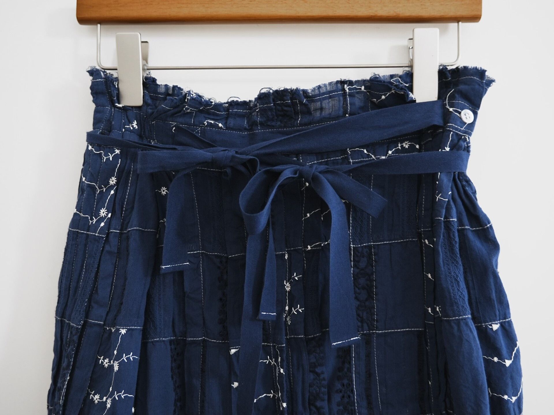 Comme des Garcons blue dyed patchwork embroidered skirt Size 23" - 2 Thumbnail