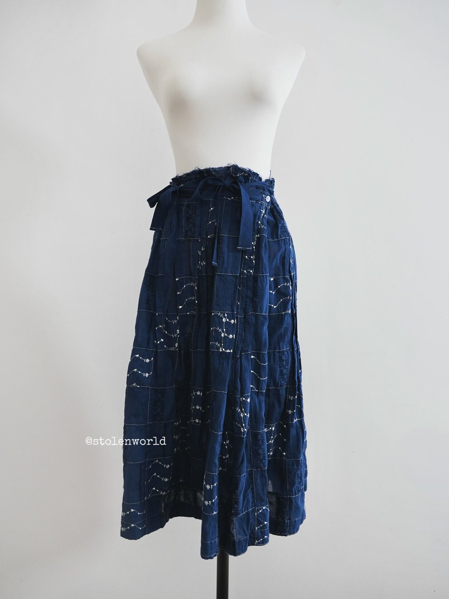 Comme des Garcons blue dyed patchwork embroidered skirt Size 23" - 7 Thumbnail