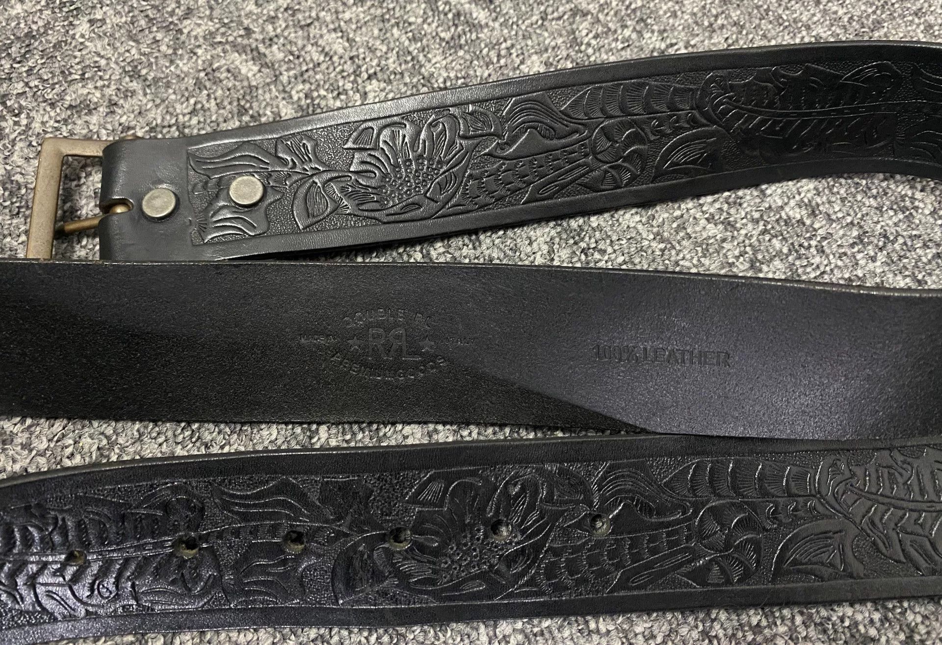 RRL Ralph Lauren premium vintage embossed leather belt Size ONE SIZE - 5 Thumbnail