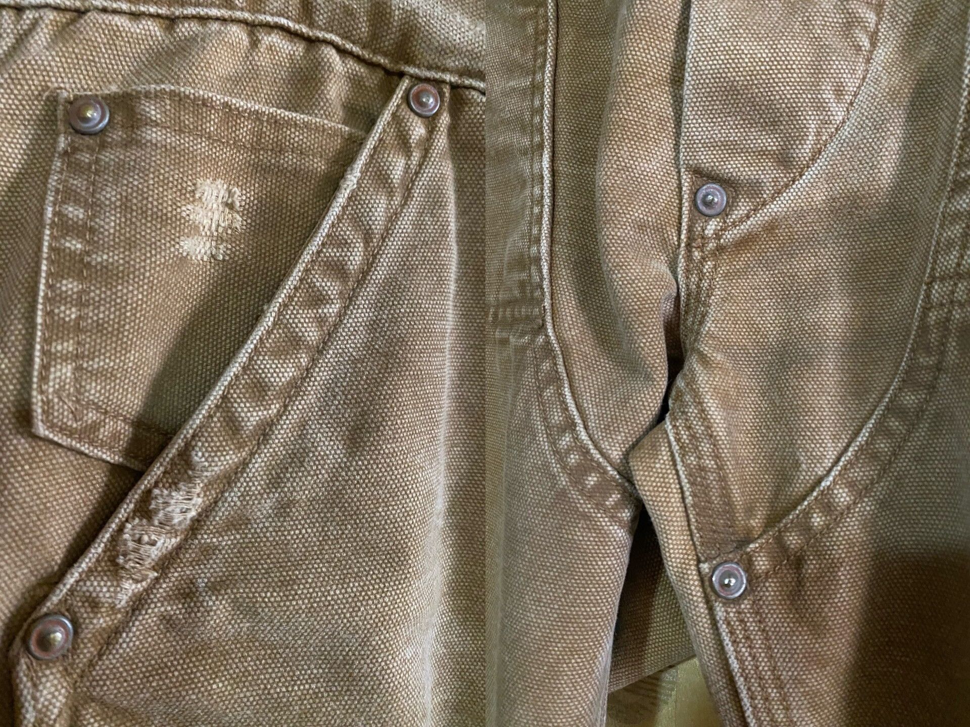 RRL Ralph Lauren khaki canvas work pants with distressed details Size US 34 / EU 50 - 4 Thumbnail